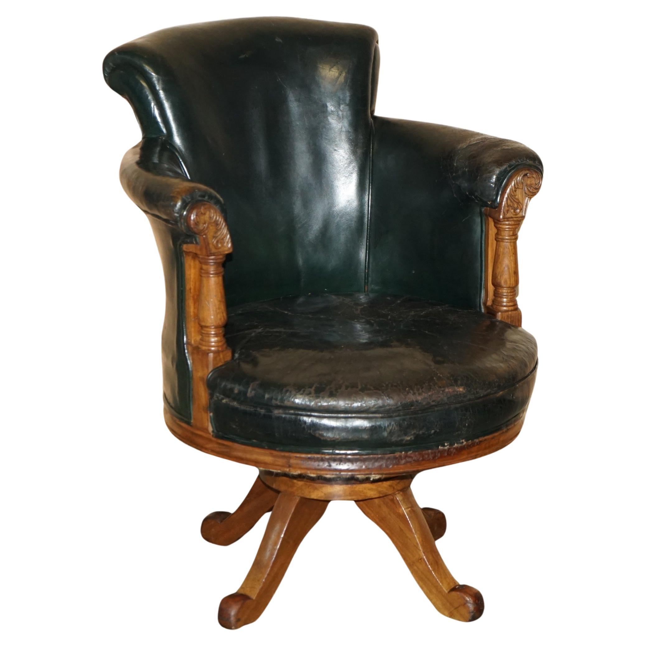 STUNNING ANTIQUE WILLIAN IV CIRCA 1830 HAND CARVED WALNUT CAPTAINS SWIVEL CHAiR For Sale