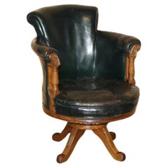STUNNING ANTIQUE WILLIAN IV CIRCA 1830 HAND CARVED WALNUT CAPTAINS SWIVEL CHAiR
