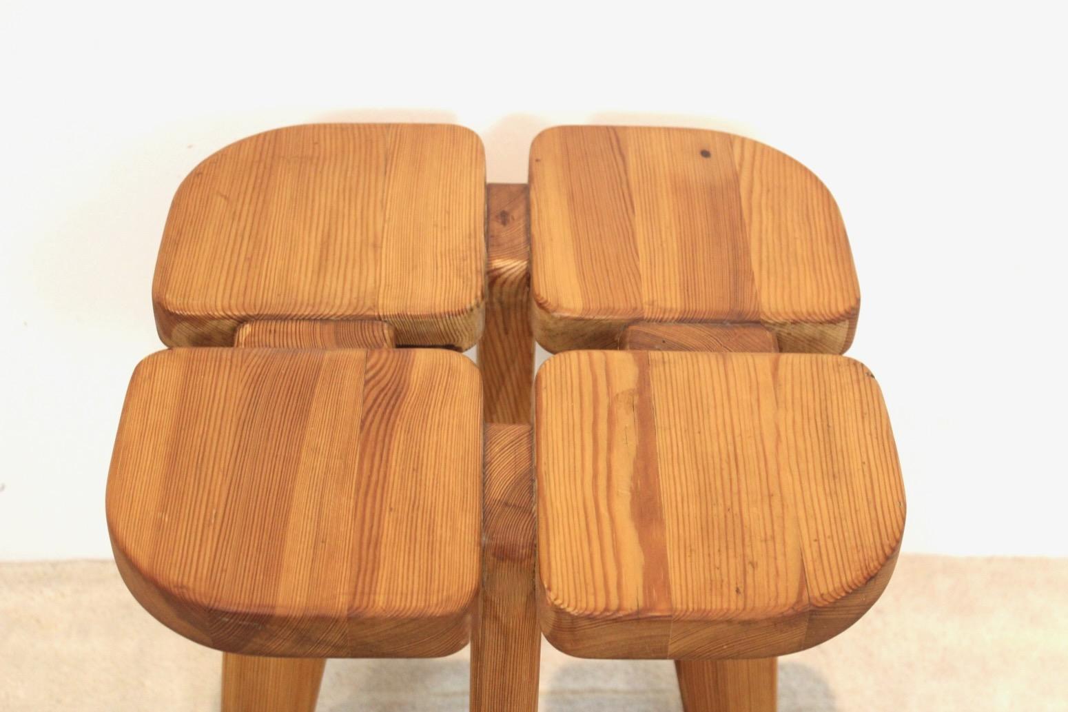 Pine Stunning ‘Apila’ Stool designed by Rauni Peippo and manufactured by Stockmann Or For Sale