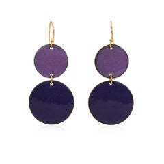 Stunning April in Paris Deep Purple Enamel Discs with Gold Vermeil Hooks