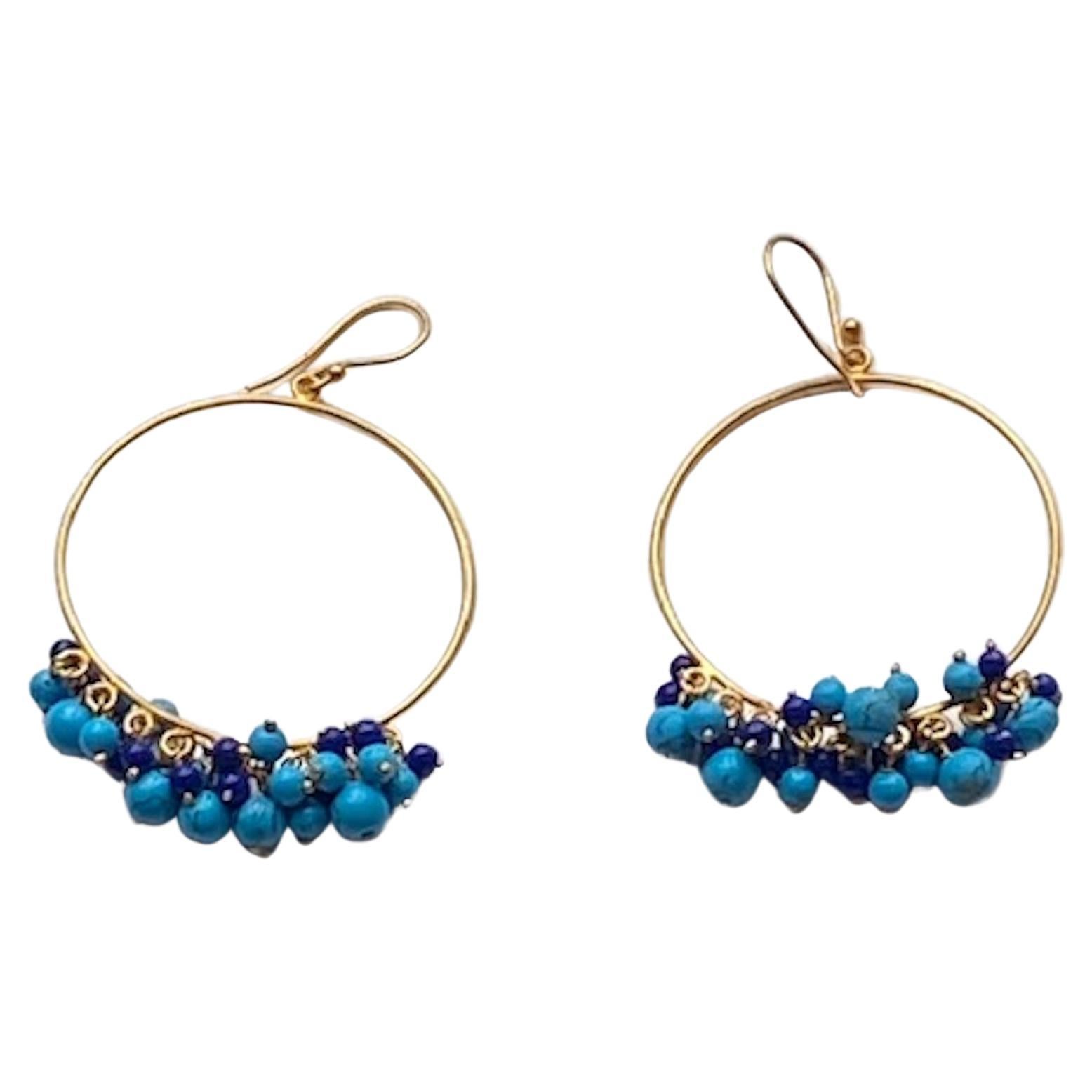 Stunning April in Paris Designs"Bubble Earring" with Lapis Lazuli & Turquoise  For Sale