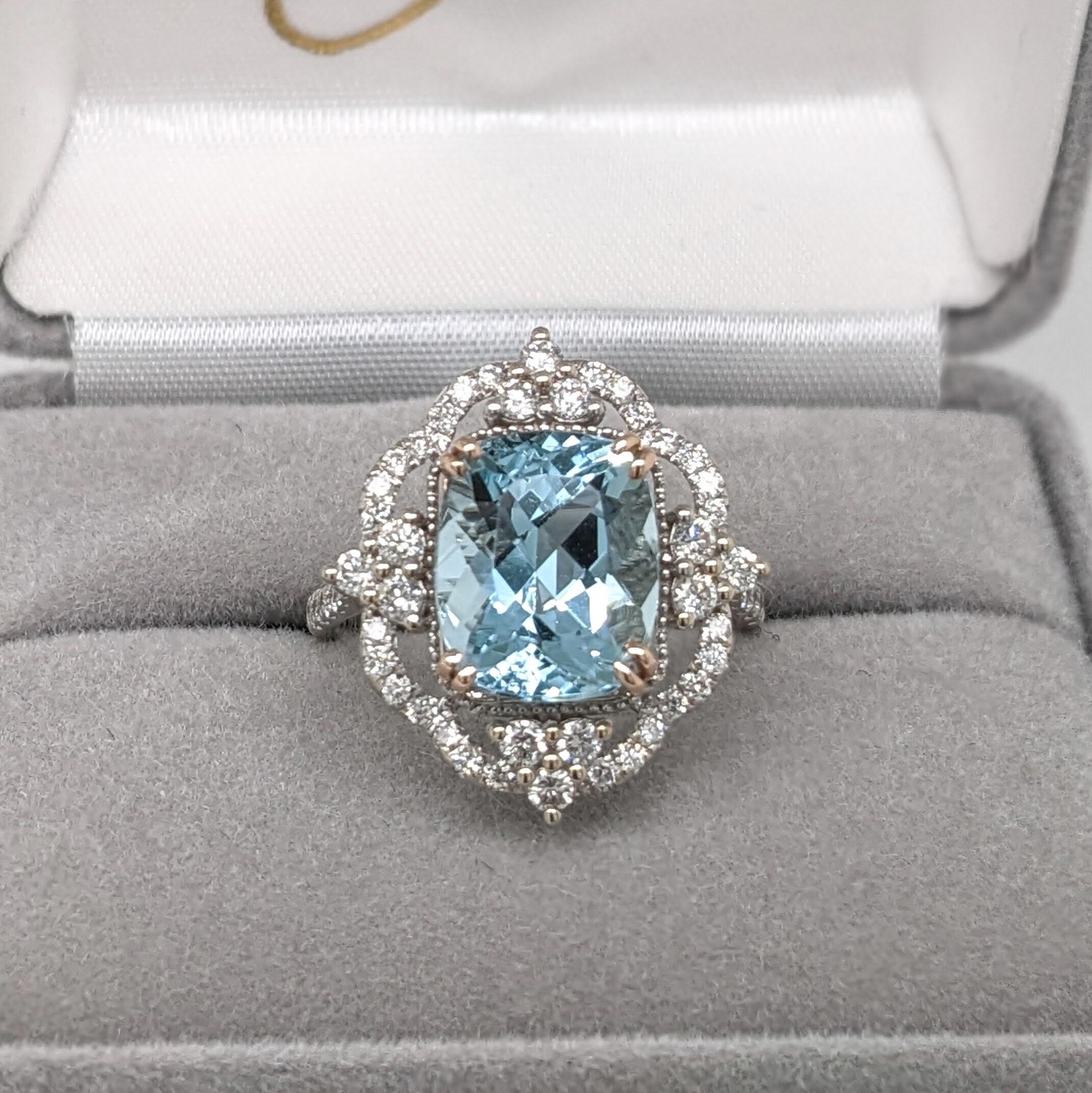 Stunning Aquamarine Ring in Solid 14K Dual Tone Gold with Natural Diamonds In New Condition In Columbus, OH