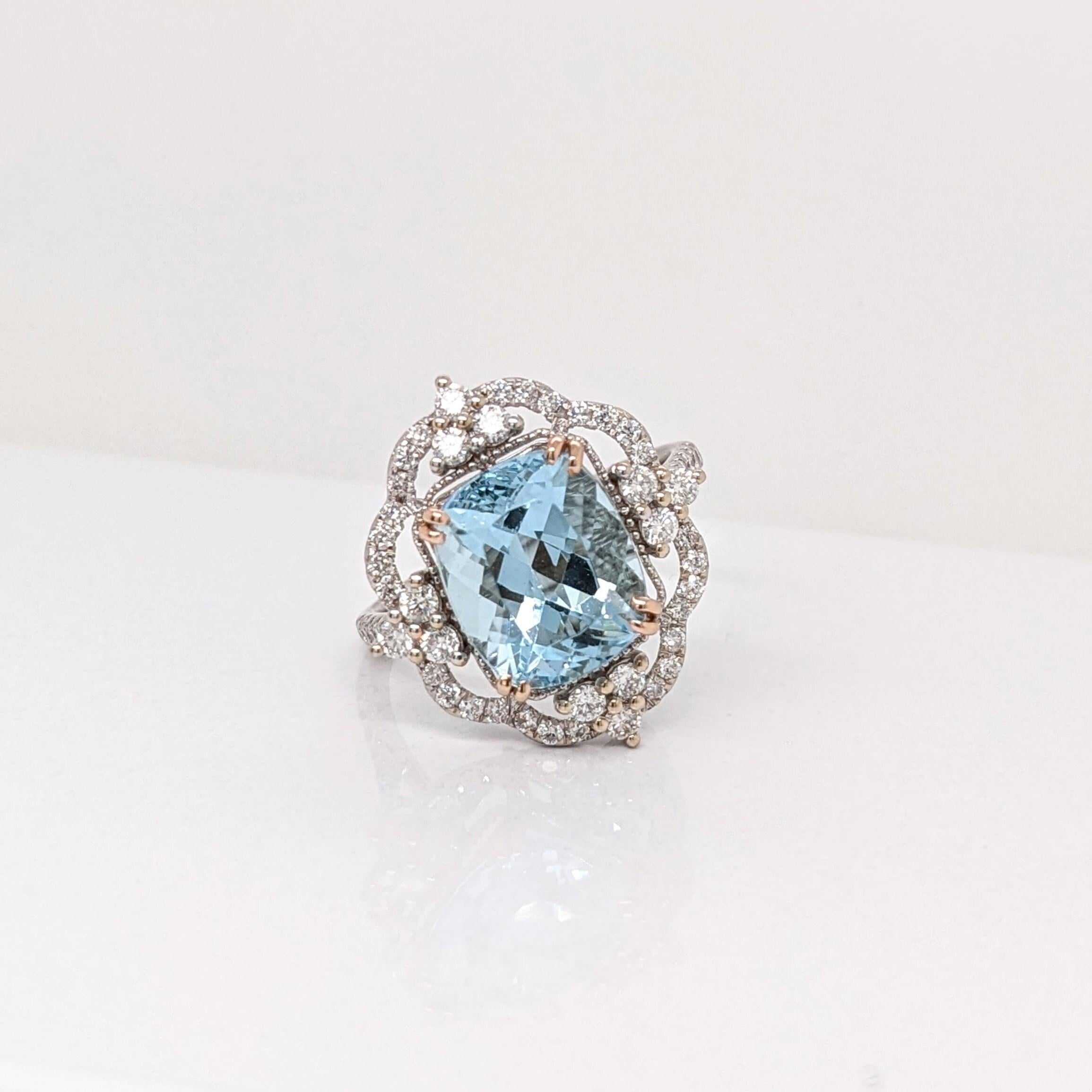 Stunning Aquamarine Ring in Solid 14K Dual Tone Gold with Natural Diamonds 1