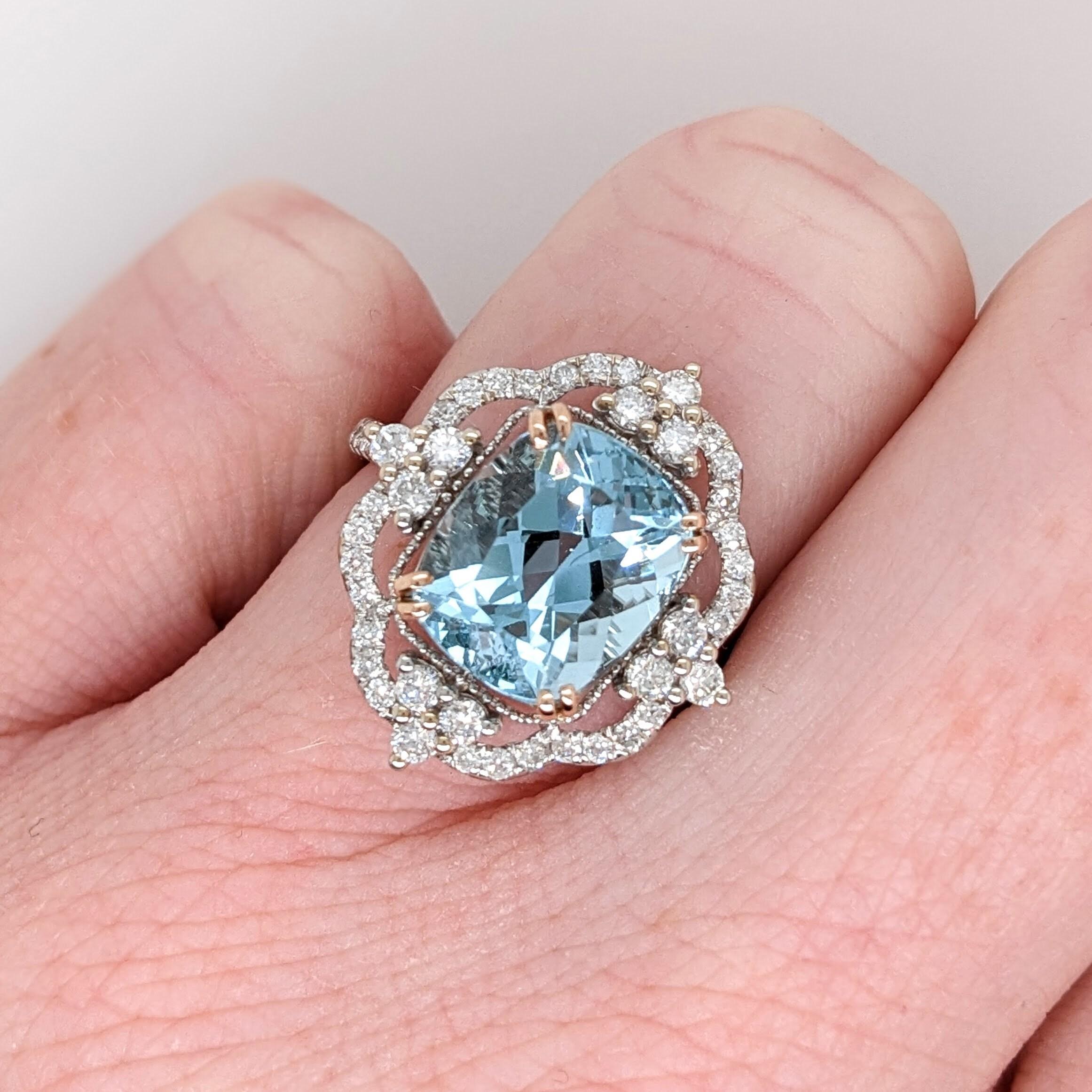 Stunning Aquamarine Ring in Solid 14K Dual Tone Gold with Natural Diamonds 2
