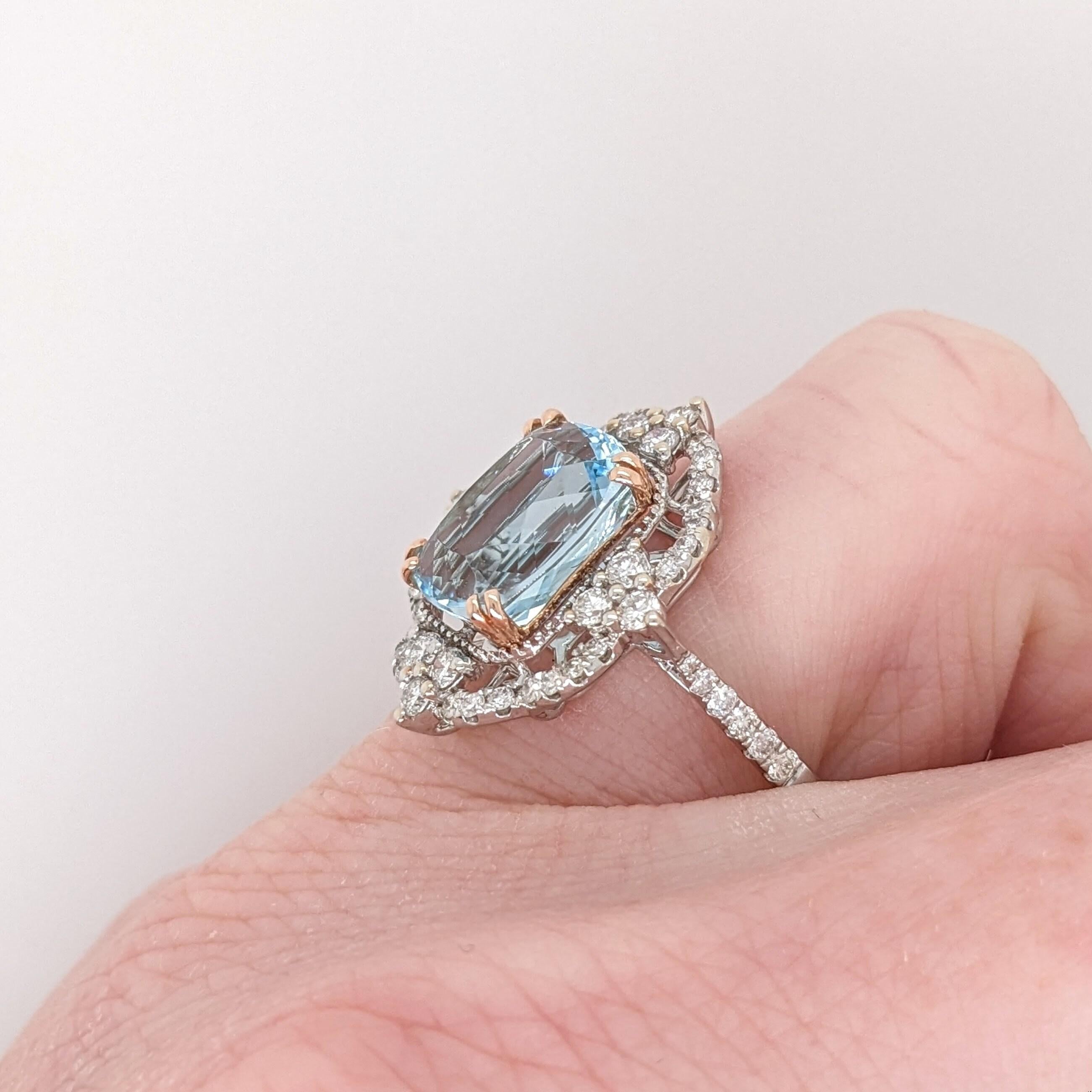 Stunning Aquamarine Ring in Solid 14K Dual Tone Gold with Natural Diamonds 3