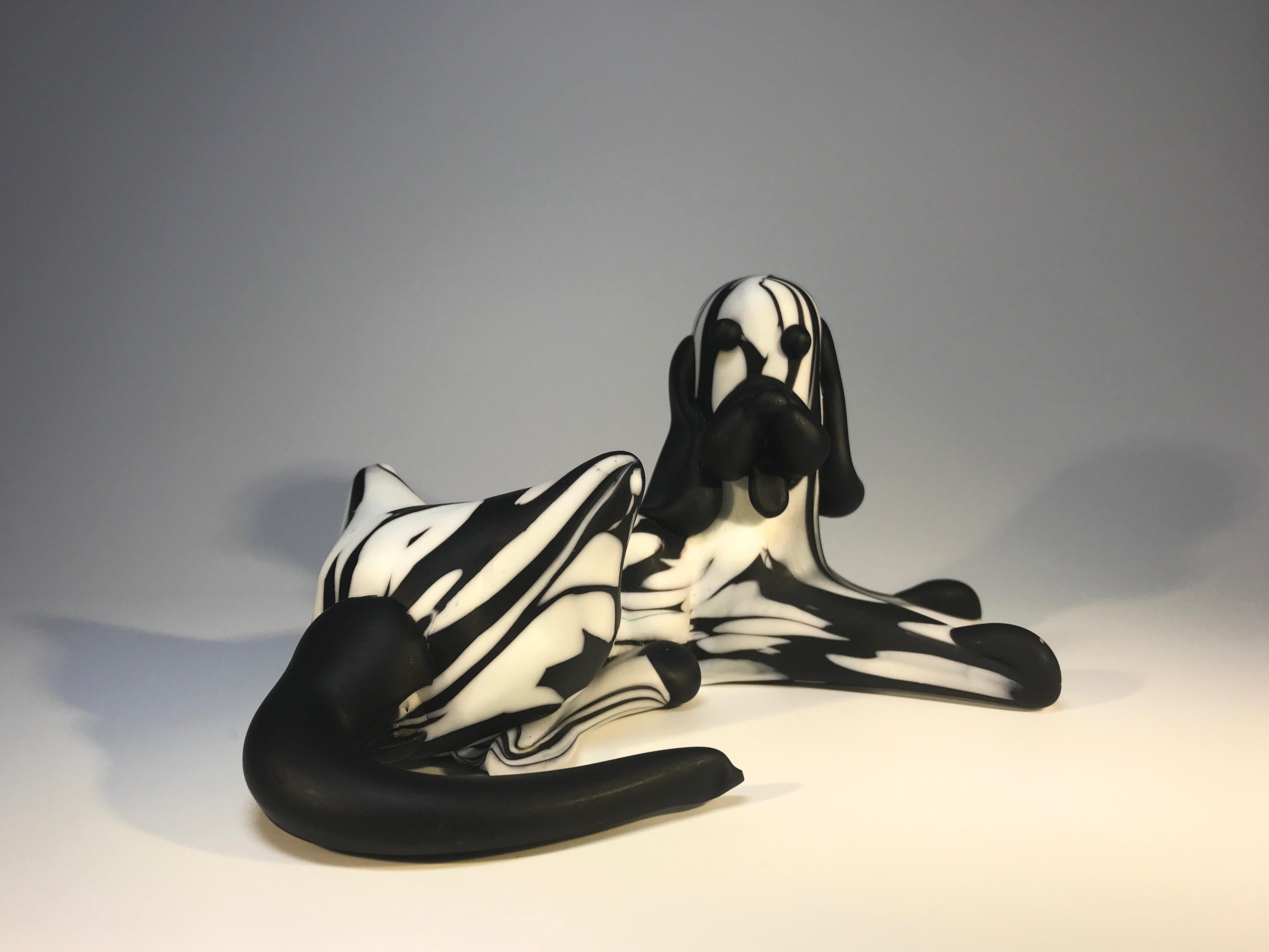 Hand-Crafted Stunning Archimede Seguso Fantasy Series, Bianco Nero Hound Dog Murano, 1950s