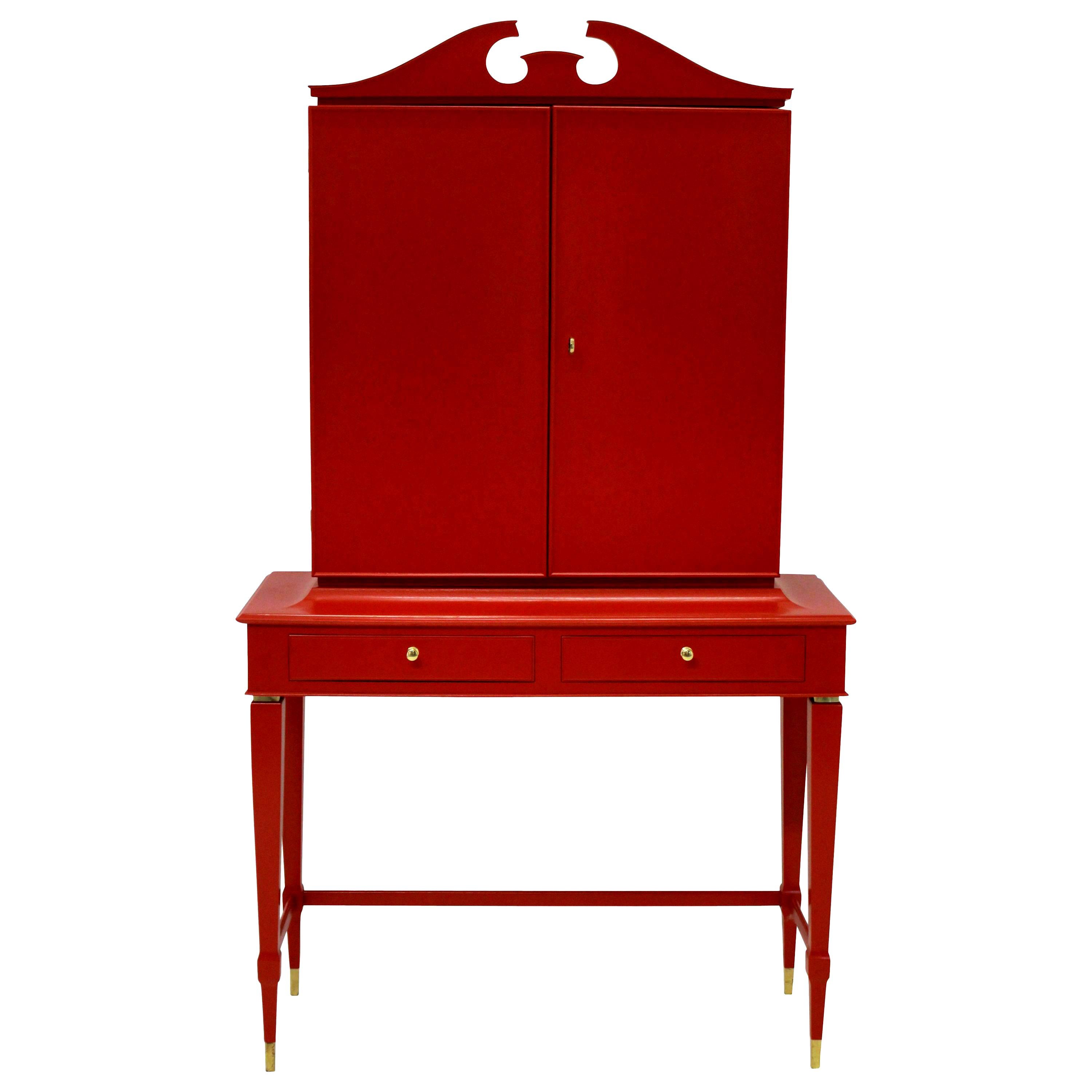 Stunning Architectural Bar Cabinet in Scarlet Lacquer by Paolo Buffa