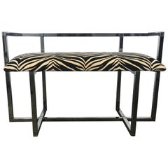 Stunning Architectural Chrome and Fabric Bench, Milo Baughman
