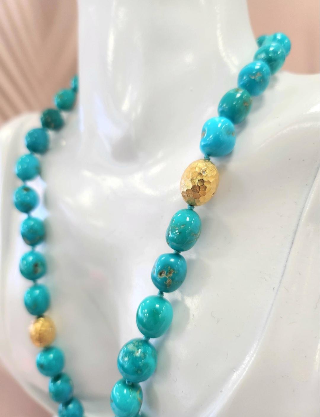 da uomo o donna Splendida collana con turchese dell'Arizona e diamanti in oro 18 carati in vendita