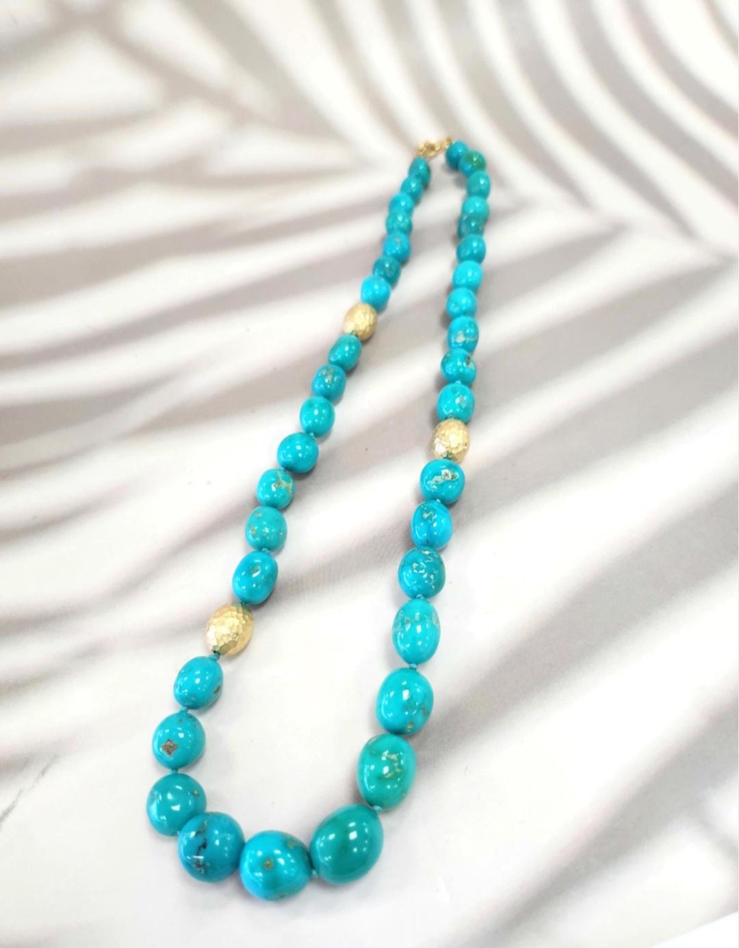 Splendida collana con turchese dell'Arizona e diamanti in oro 18 carati in vendita 1