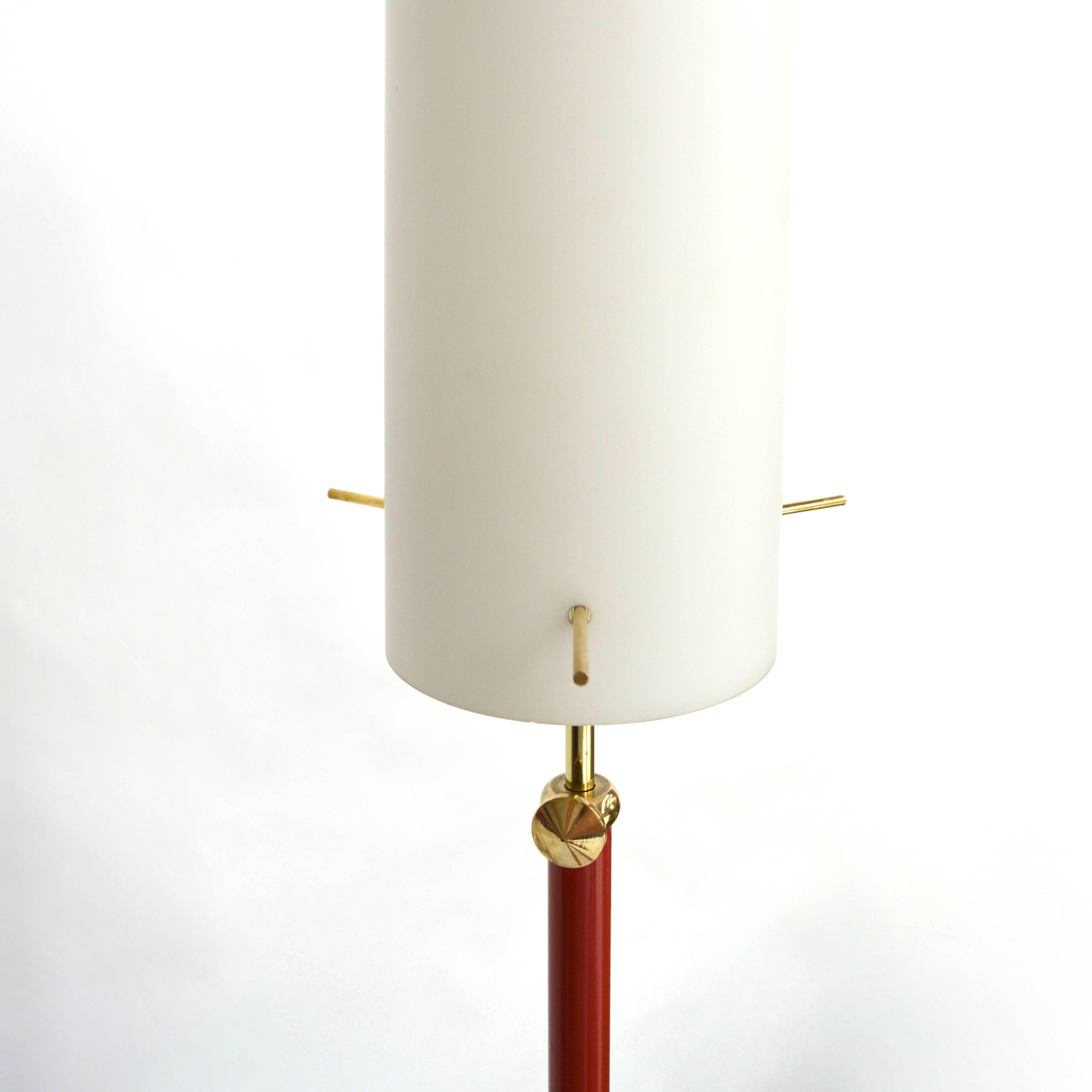 Stunning Arredoluce Style Italian Brass and Opaline Glass Floor Lamp, 1950s For Sale 2