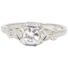 Stunning Art Deco 0.50 Carat Diamond Platinum Engagement Ring