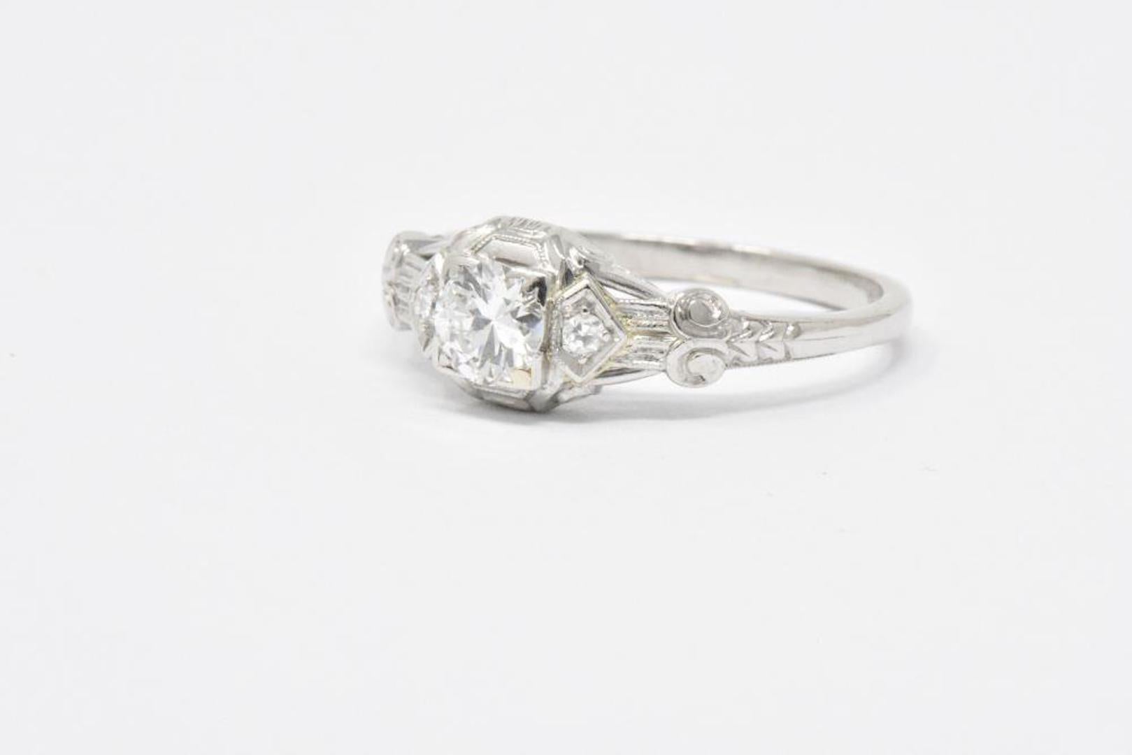 Old European Cut Stunning Art Deco 0.50 Carat Diamond Platinum Engagement Ring