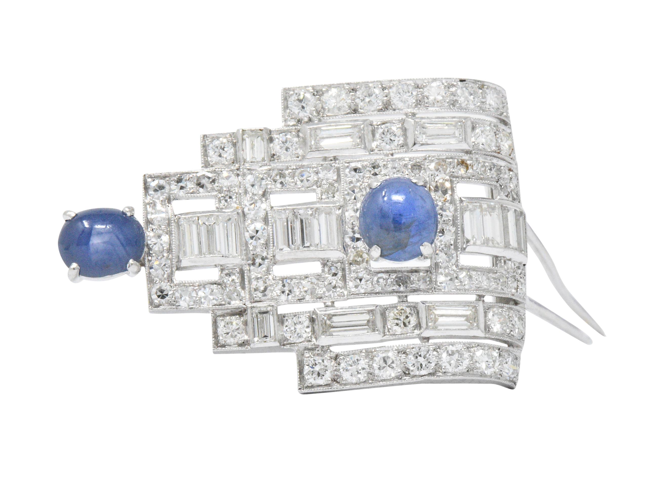 Stunning Art Deco 12.15 Carat Sapphire Diamond Platinum Clips 2