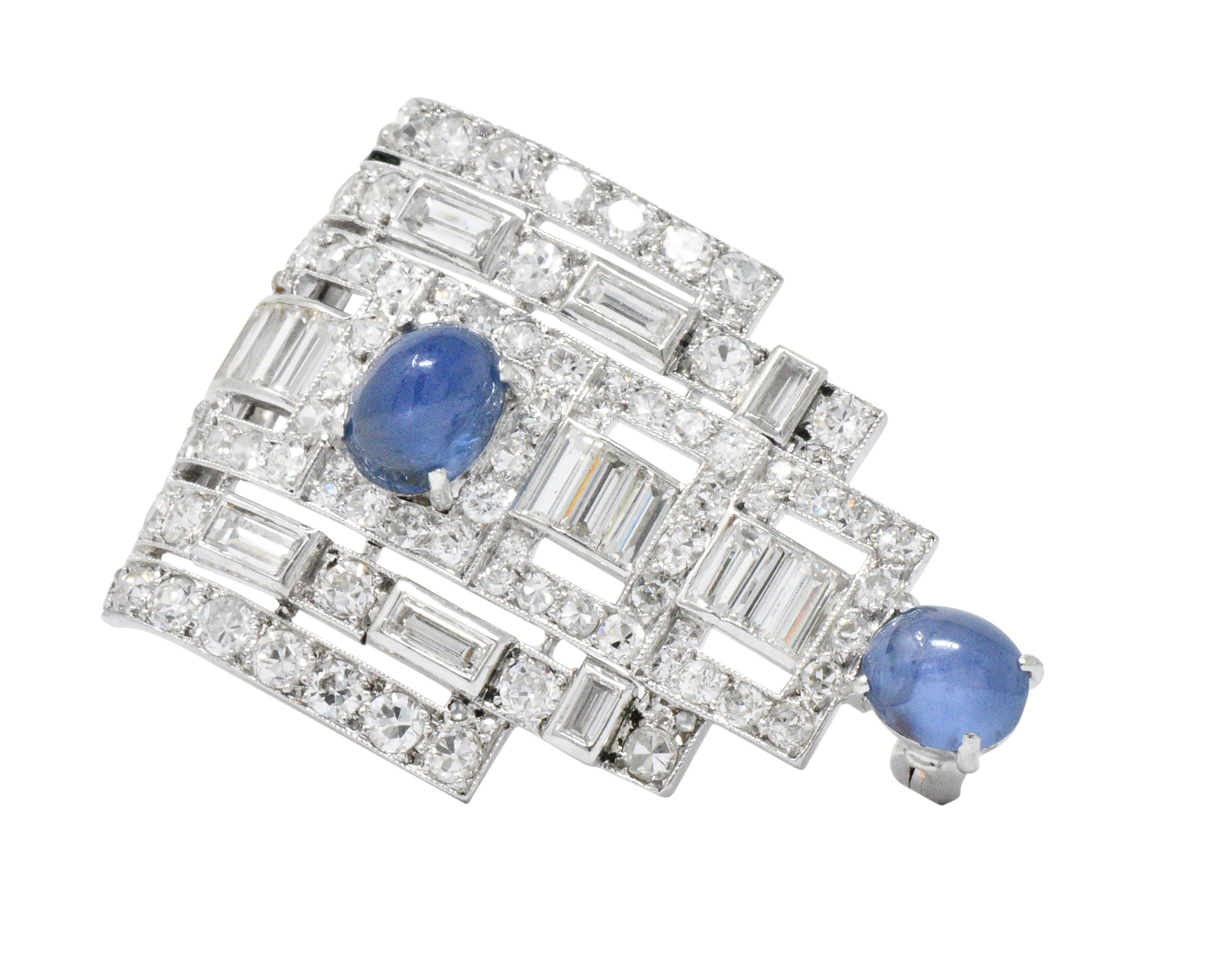 Stunning Art Deco 12.15 Carat Sapphire Diamond Platinum Clips 3