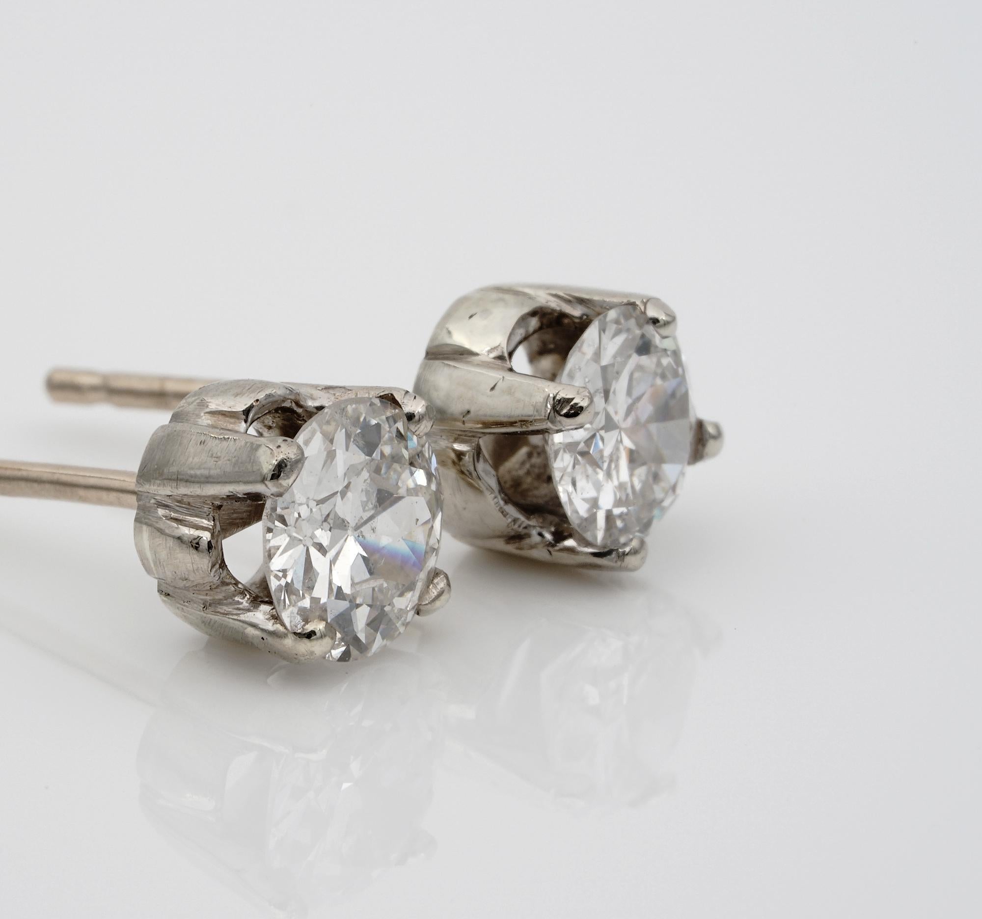 Best Companion

Gorgeous Diamond Solitaire stud earrings form the late Art Deco Period 1935 ca
Perfect pair to wear all the time day/evening 
Classy vintage, antique hand crafted, four prong 18 KT solid gold mount – tested and guaranteed- being