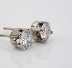Stunning Art Deco 1.55 Ct Old European Cut Diamond G/H VS/SI Solitaire Stud Ears
