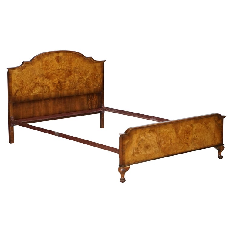 Stunning Art Deco 1930 Burr Walnut Double Bed Frame Bedstead Headboard