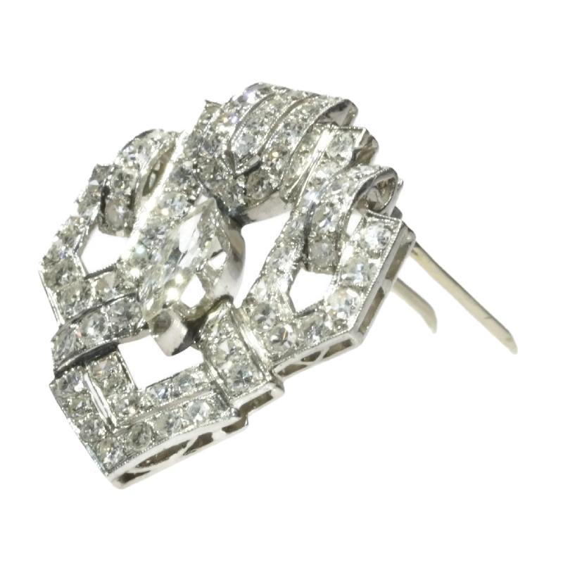 Women's or Men's Stunning Art Deco 3.05 Carat Diamond Platinum Clip Brooch, 1930s