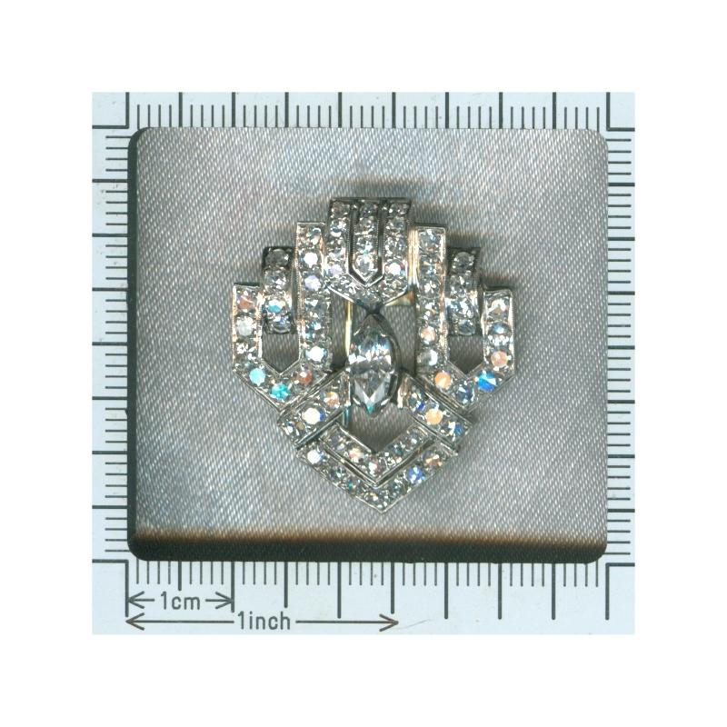 Stunning Art Deco 3.05 Carat Diamond Platinum Clip Brooch, 1930s 3