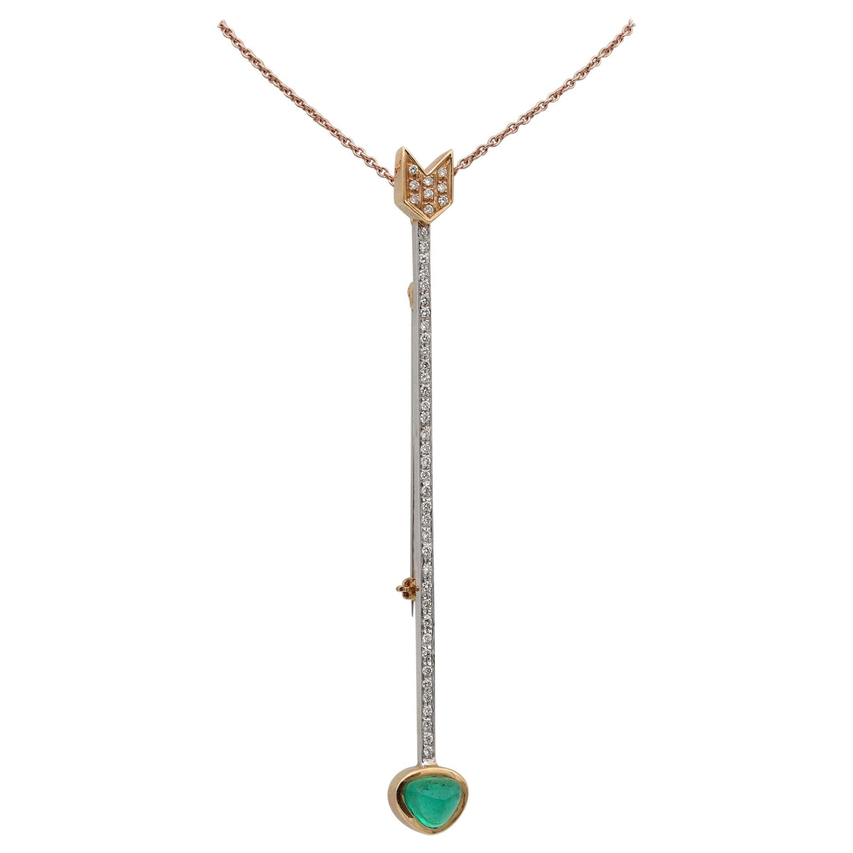 Stunning Art Deco 3.20 Ct Top Quality Colombian Emerald and Diamond Arrow Brooch For Sale