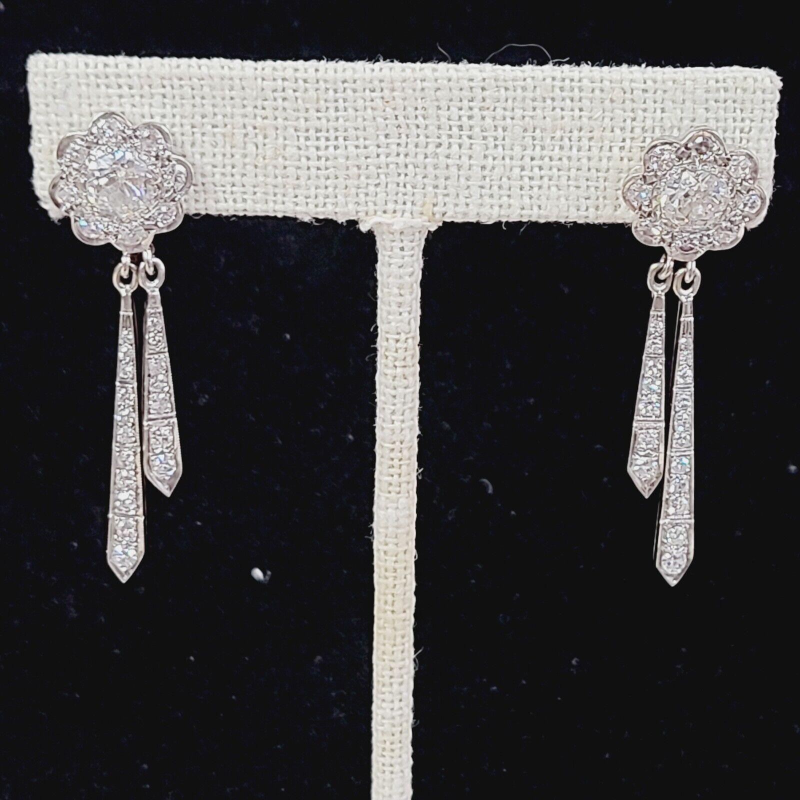Women's Stunning Art Deco 3.37CT Old Mine Cut Diamond Platinum Drop Earrings For Sale