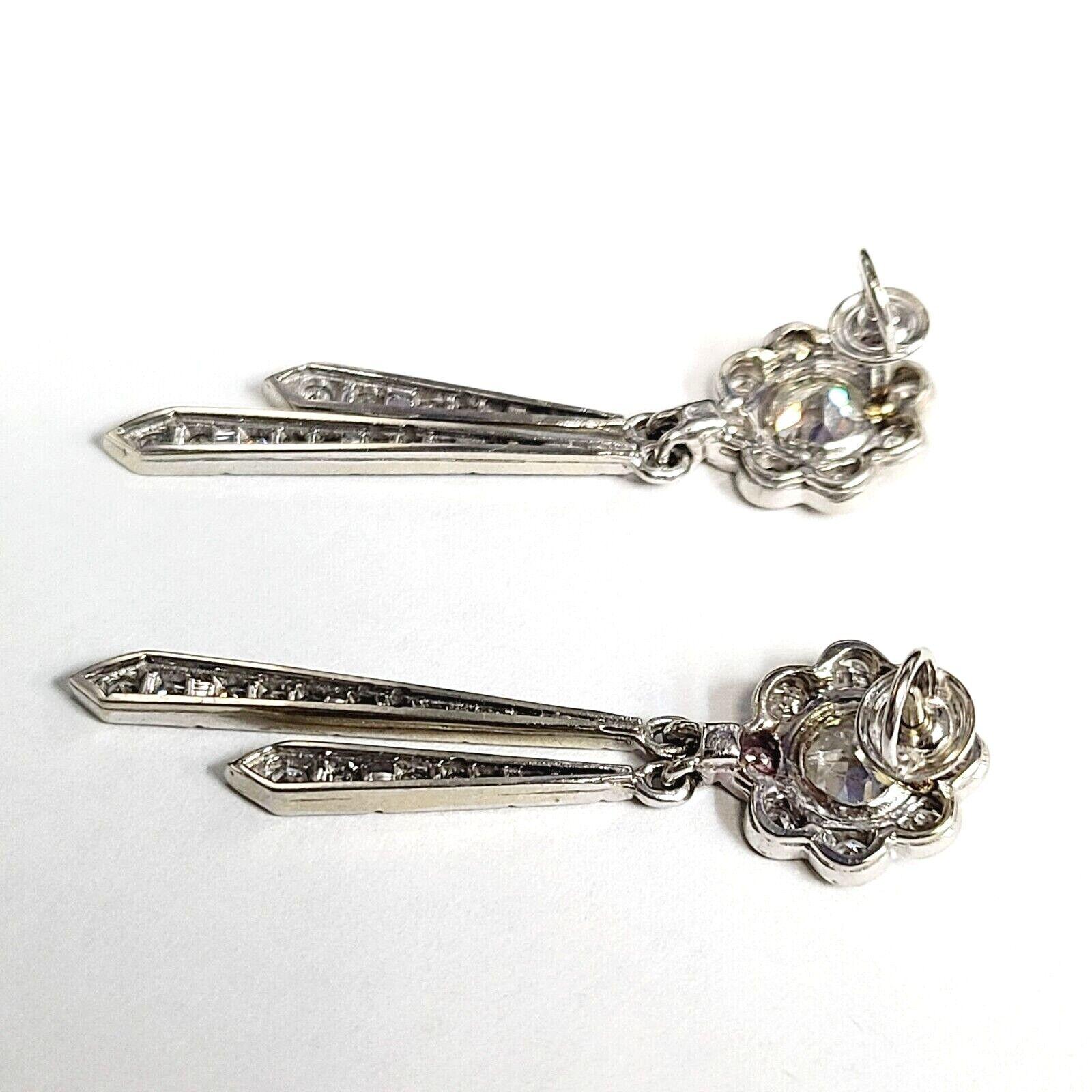 Stunning Art Deco 3.37CT Old Mine Cut Diamond Platinum Drop Earrings For Sale 2