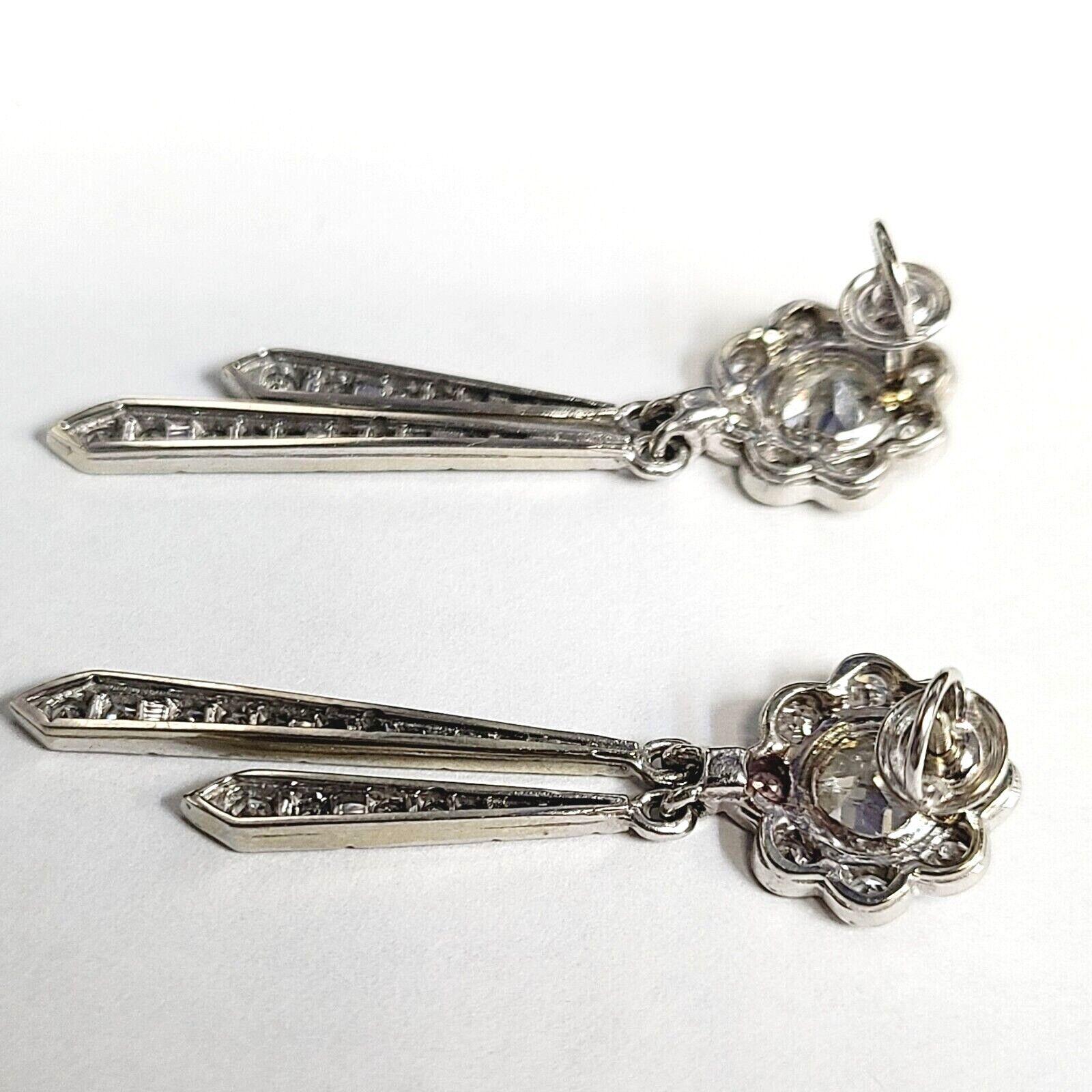 Stunning Art Deco 3.37CT Old Mine Cut Diamond Platinum Drop Earrings For Sale 3