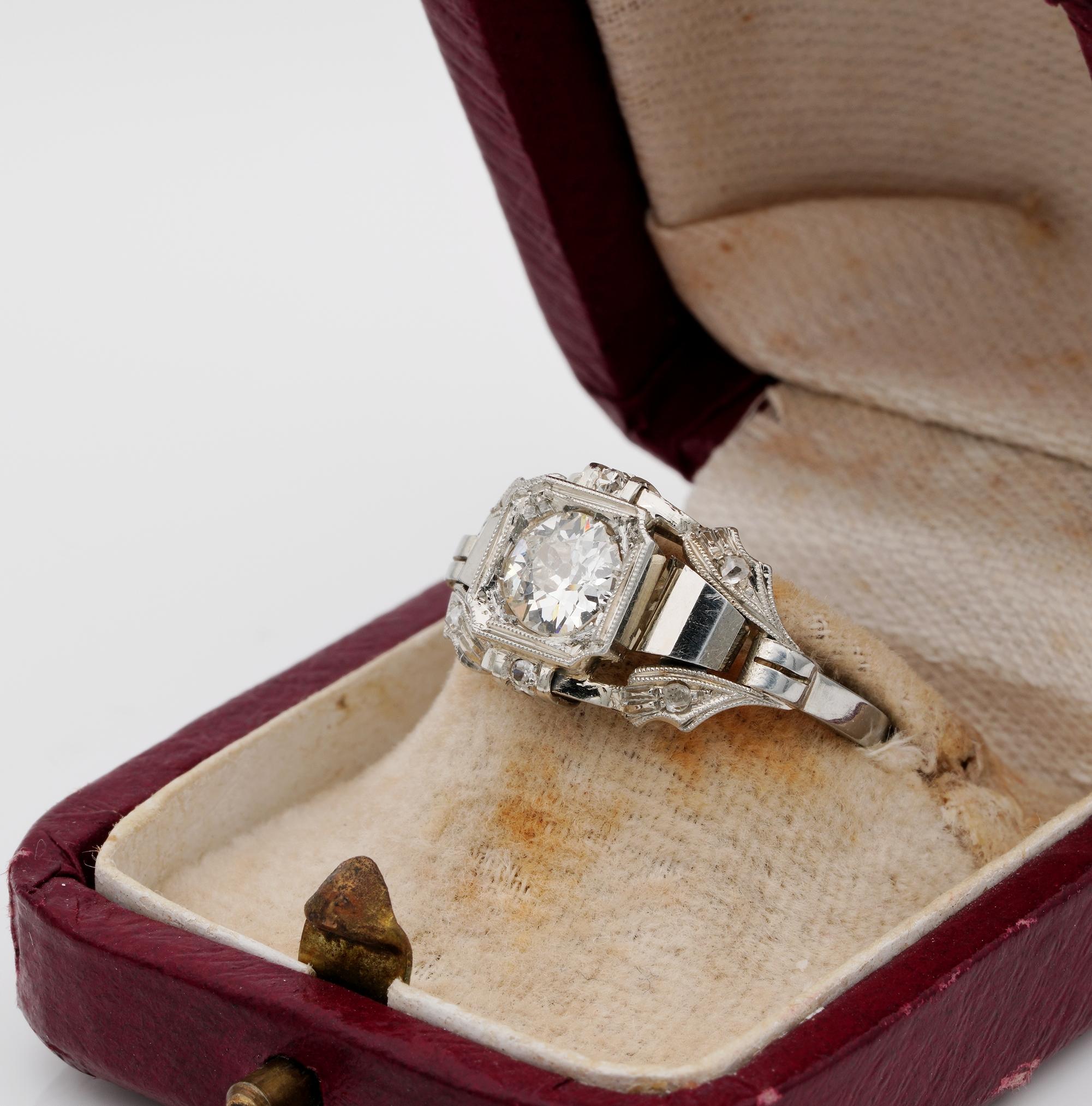 Women's Stunning Art Deco .65 Carat Solitaire Diamond Ring For Sale