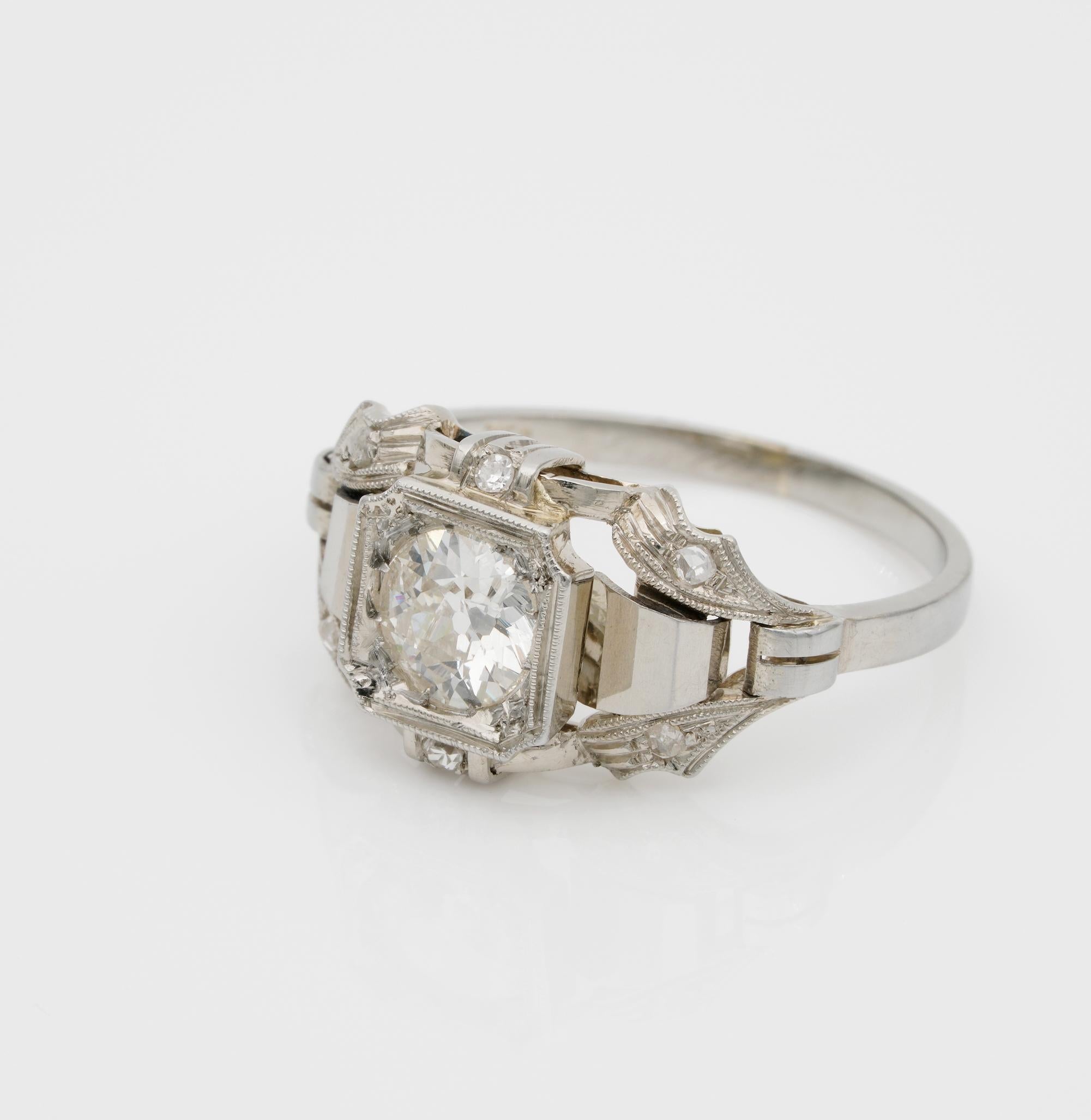 Stunning Art Deco .65 Carat Solitaire Diamond Ring For Sale 1