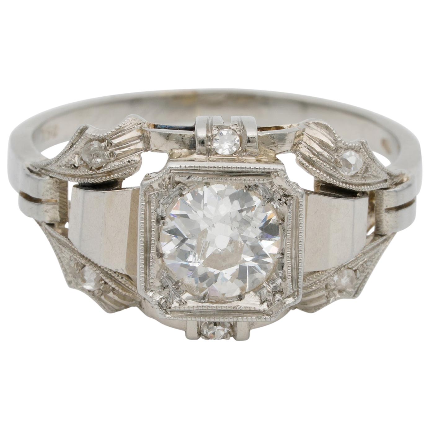 Stunning Art Deco .65 Carat Solitaire Diamond Ring For Sale