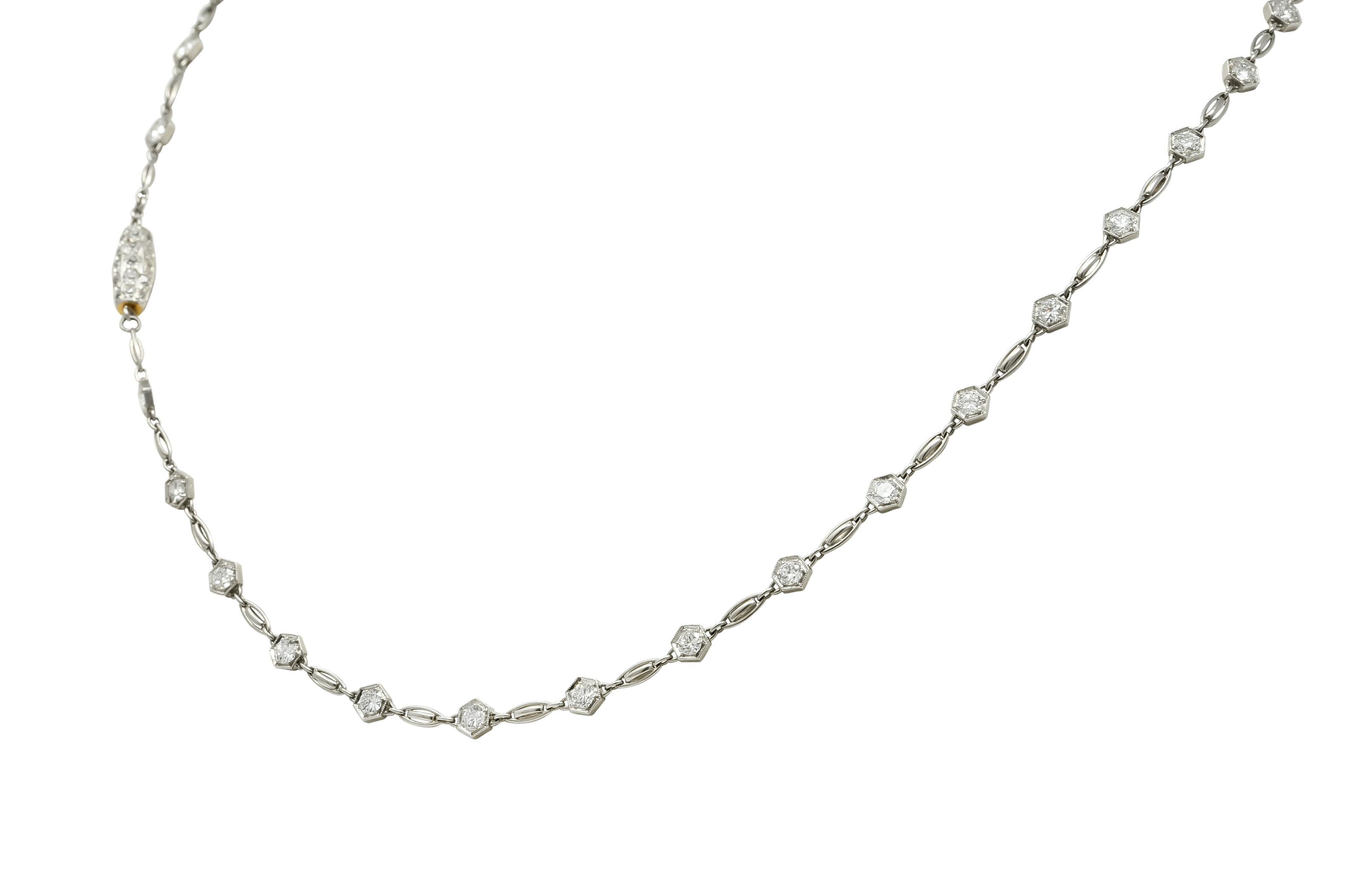 Old European Cut Stunning Art Deco 6.54 Carat Diamond Platinum Link Necklace, circa 1925