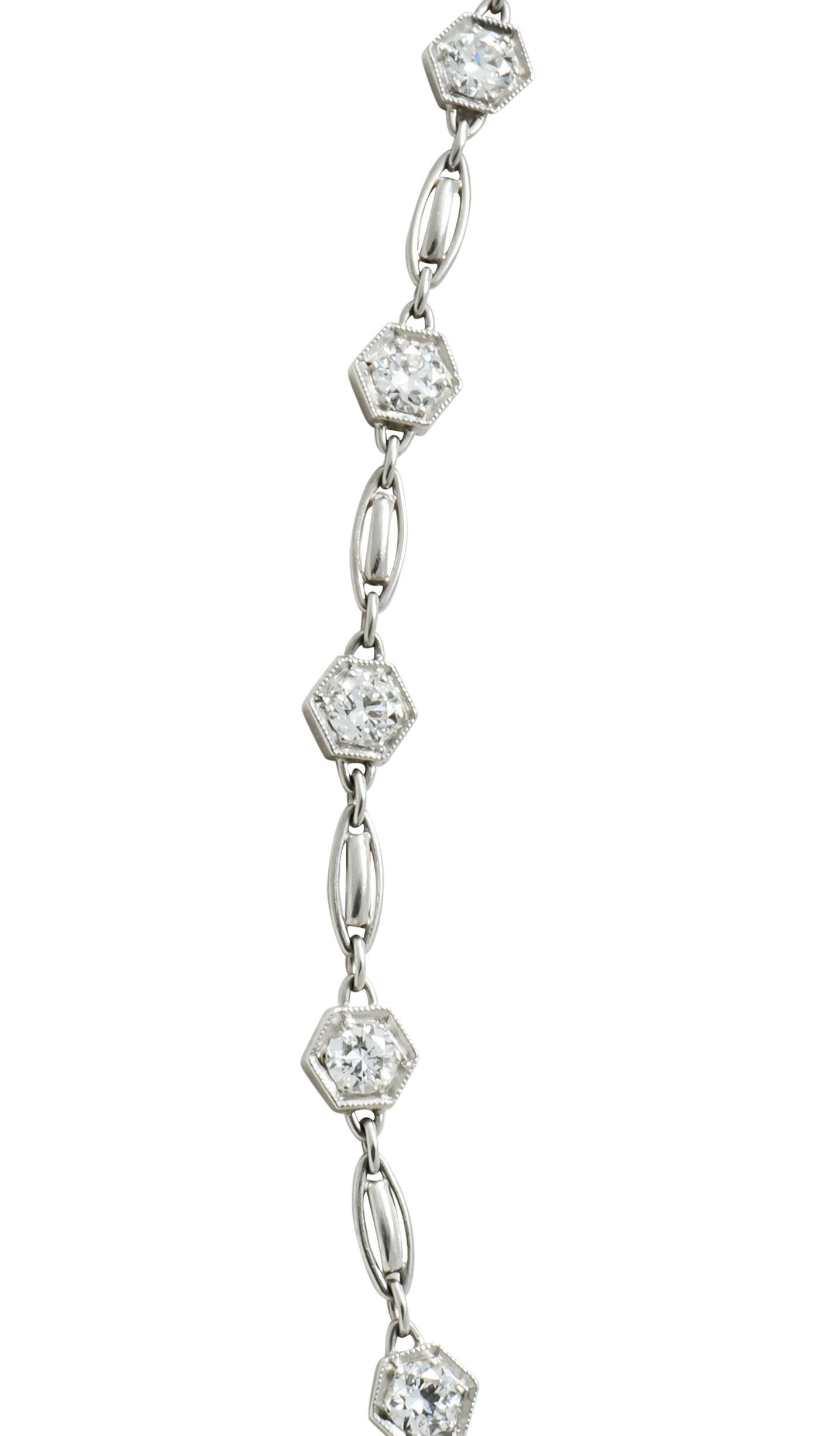 Stunning Art Deco 6.54 Carat Diamond Platinum Link Necklace, circa 1925 In Excellent Condition In Philadelphia, PA