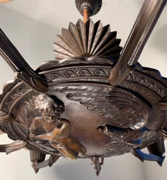 Stunning Art Deco Alabaster & Bronze Chandelier with The Torture of Prometheus