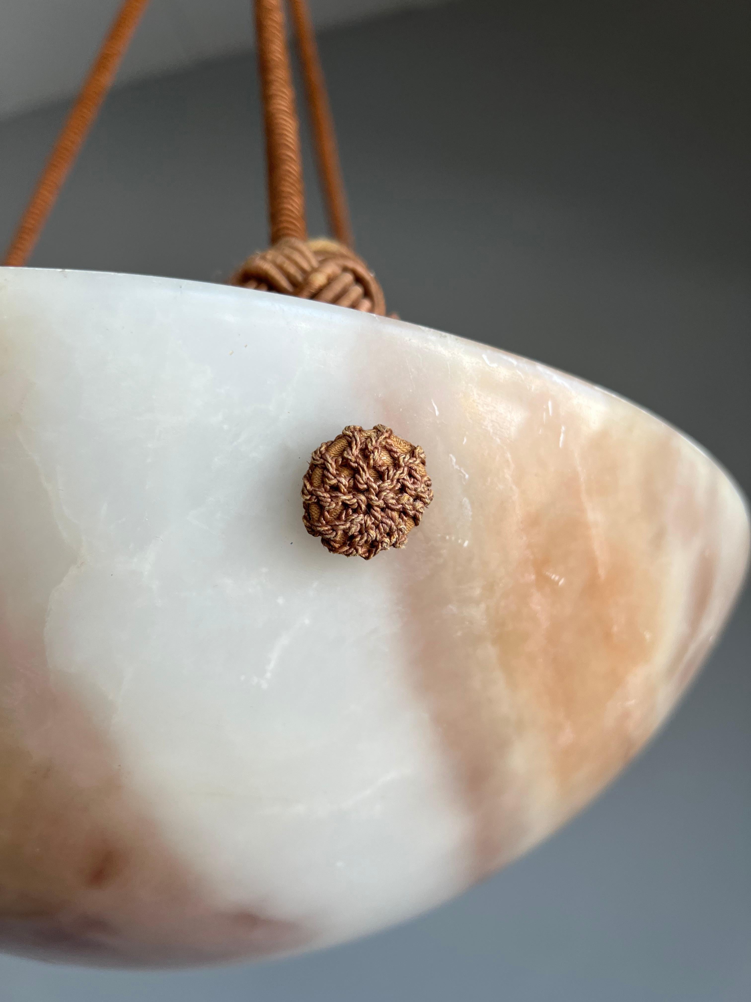 One of a Kind Art Deco Alabaster Pendant Light with Unique Koi Color Pattern  1