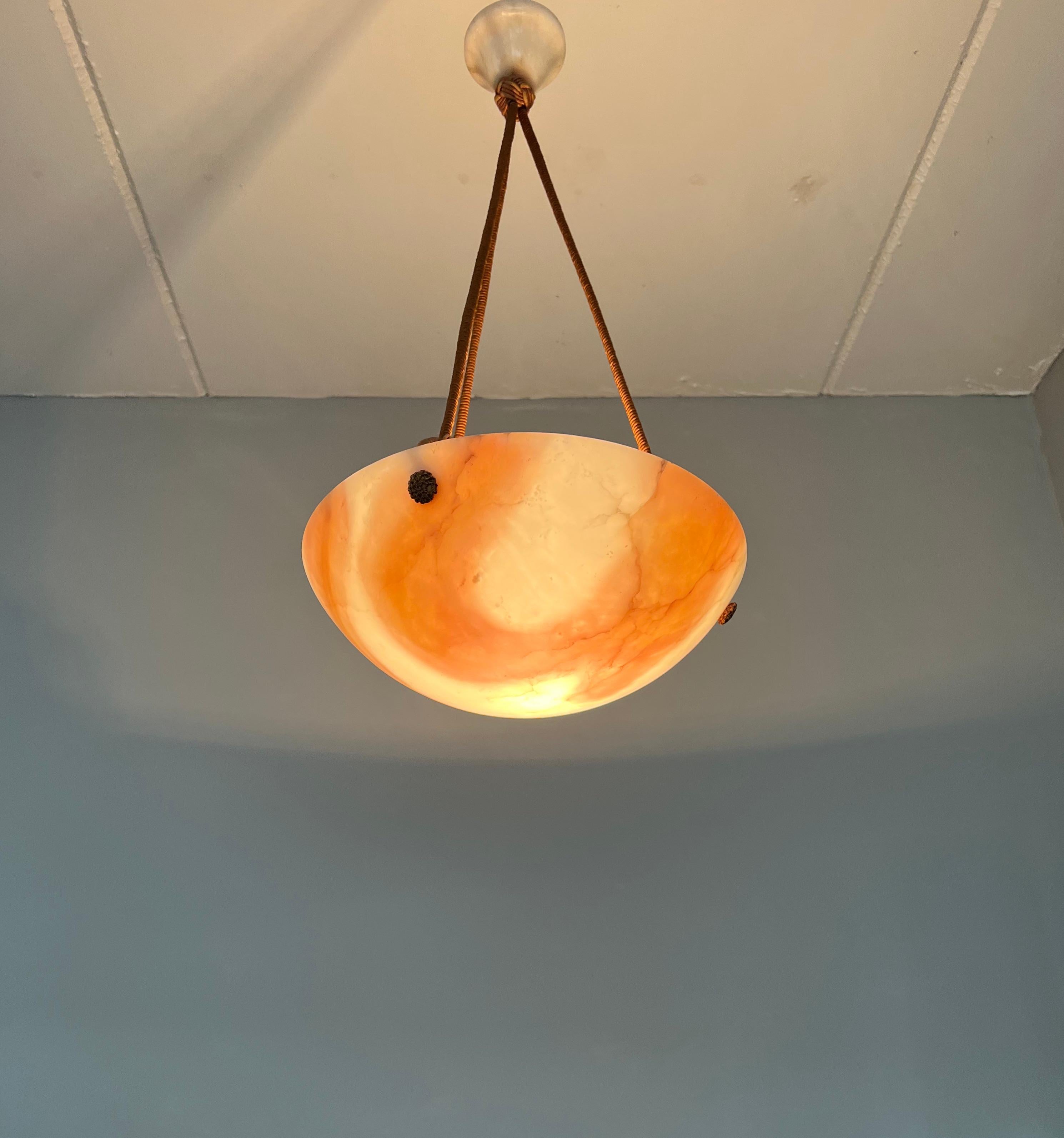 One of a Kind Art Deco Alabaster Pendant Light with Unique Koi Color Pattern  11