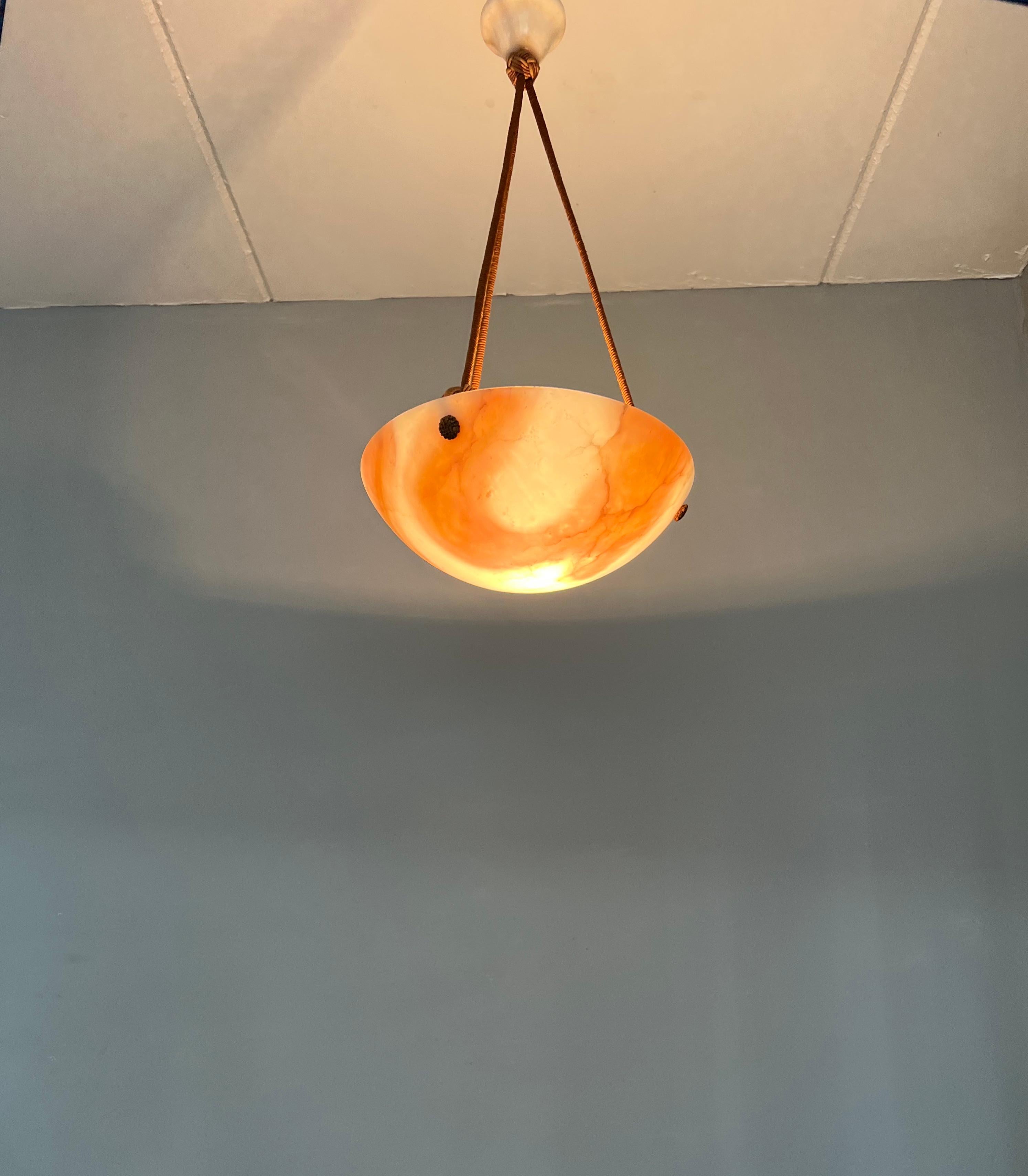 One of a Kind Art Deco Alabaster Pendant Light with Unique Koi Color Pattern  In Excellent Condition In Lisse, NL