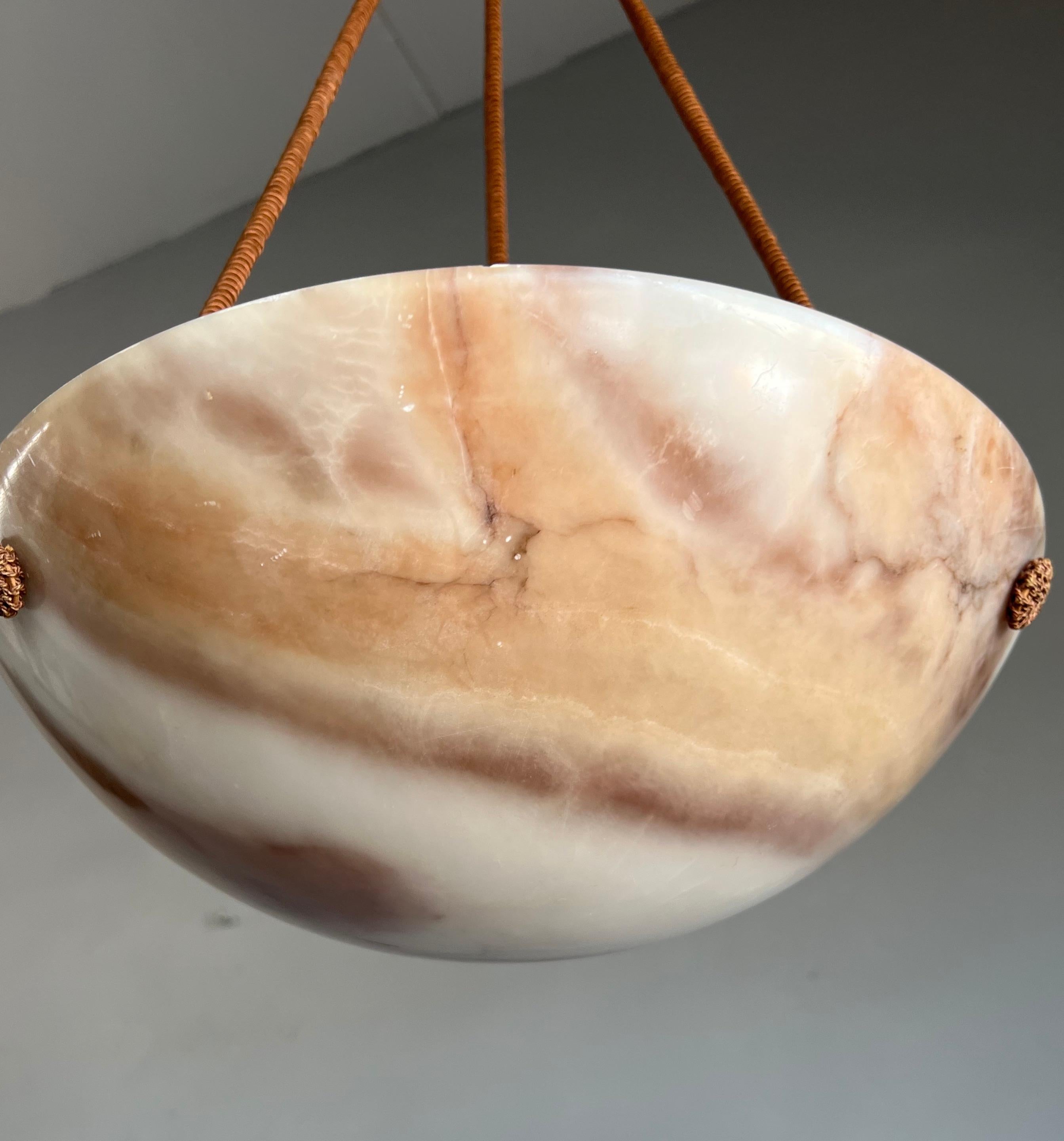 20th Century One of a Kind Art Deco Alabaster Pendant Light with Unique Koi Color Pattern 