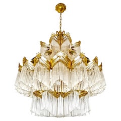 Stunning Art Deco Art Nouveau Gilt Chandelier with Frosted Glass Fringe c 1940