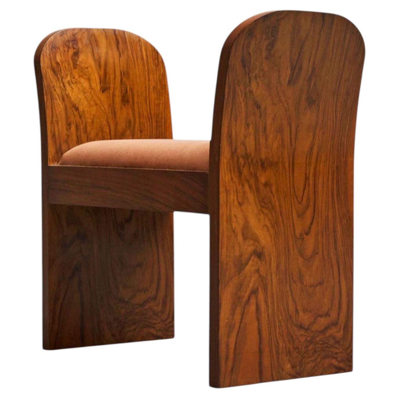 Stunning Art Deco Bench in Burl Walnut and Velvet 1930s For Sale