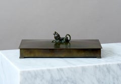 Atemberaubende Art Deco Bronze-Schmuckkiste mit Holzeinsatz von GAB, Schweden, 1930er Jahre