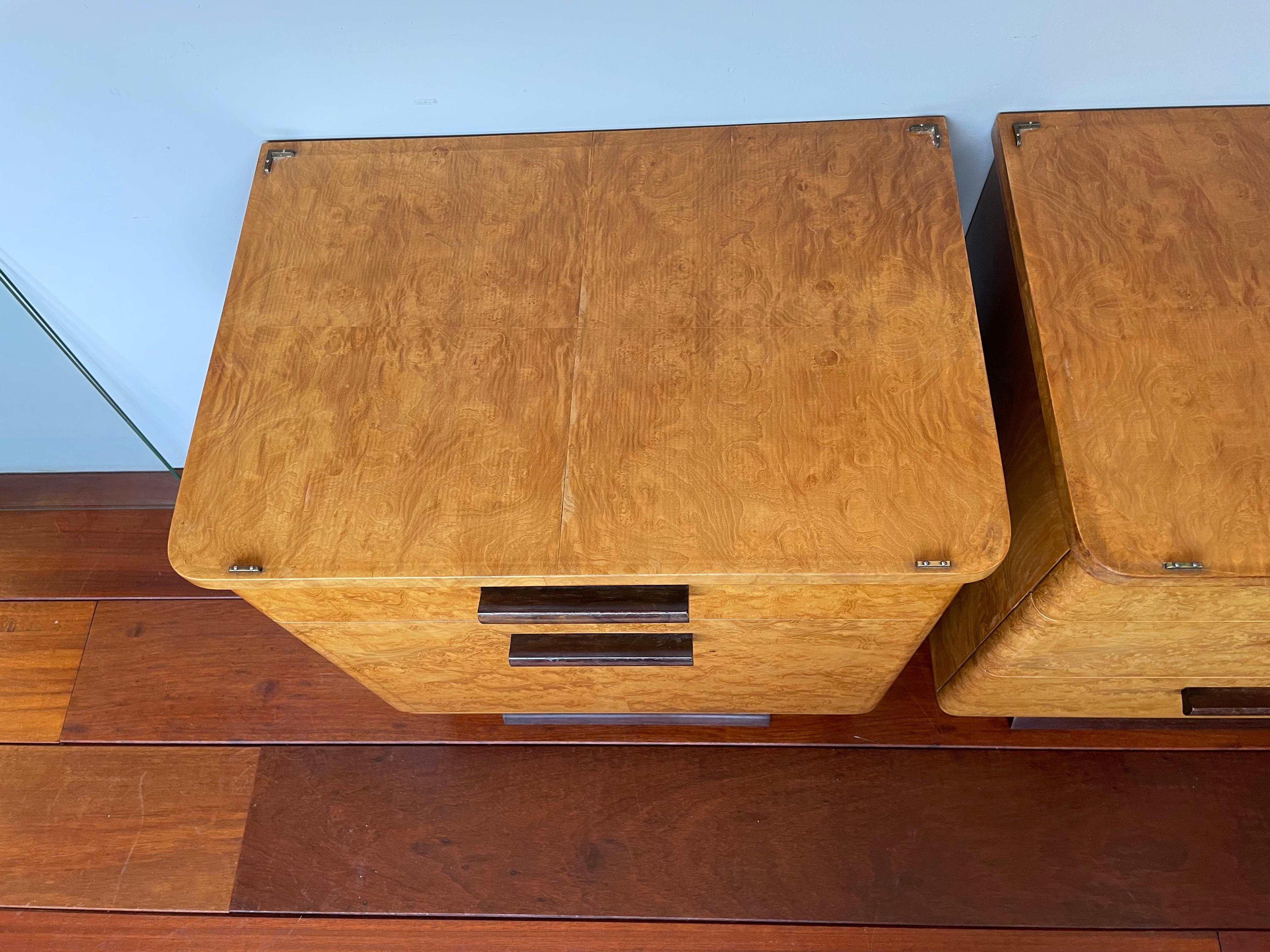 Stunning Art Deco Burl Walnut Nightstands / Bedside Tables W/ Perfect Glass Tops 4