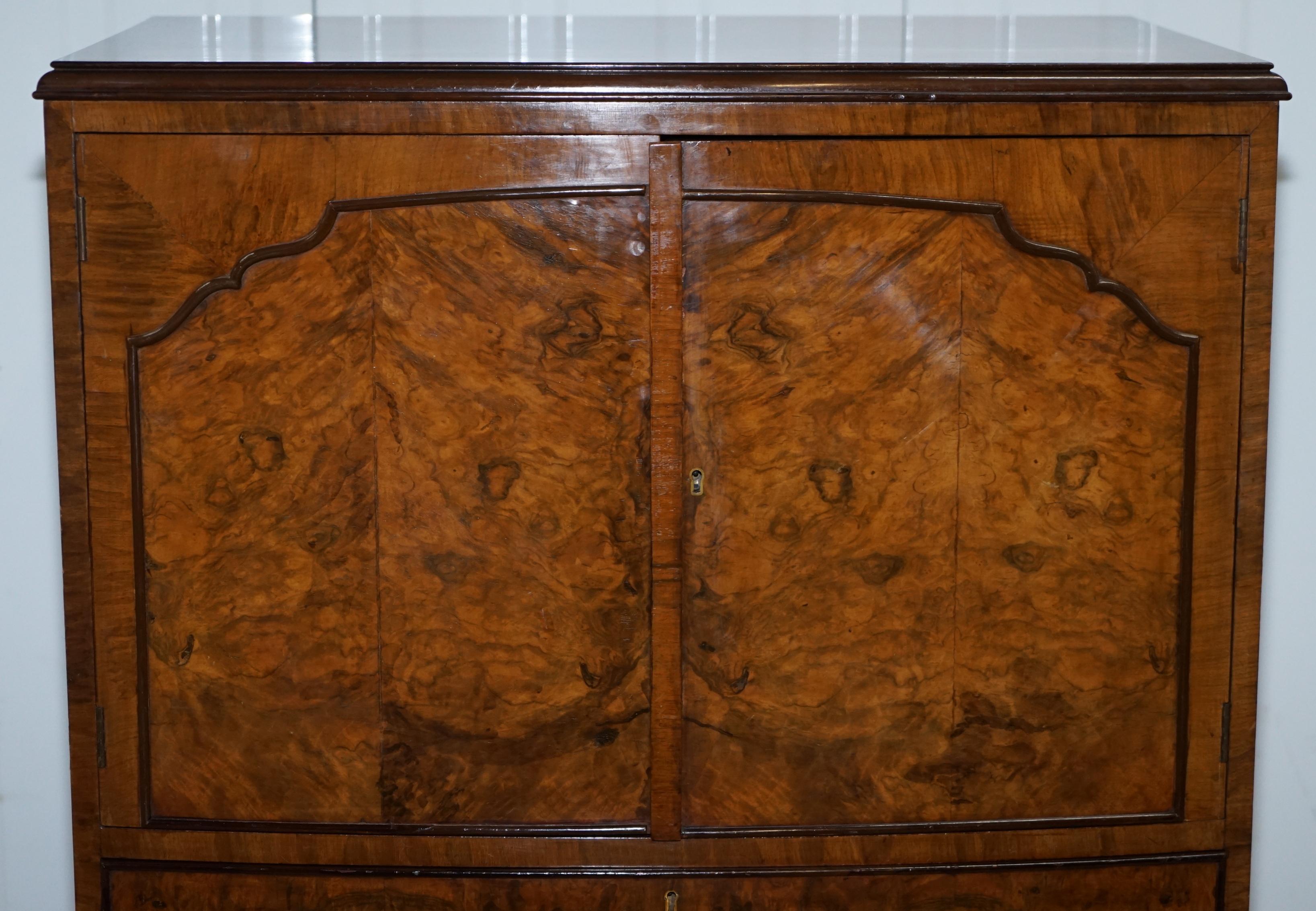 Stunning Art Deco Burr Walnut Cabinet Cupboard Chest of Drawers Drinks Unit 3