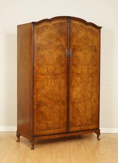 Stunning Art Deco Burr Walnut Double Wardrobe on Queen Ann Legs