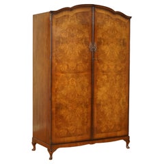 Stunning Art Deco Burr Walnut Double Wardrobe on Queen Ann Legs