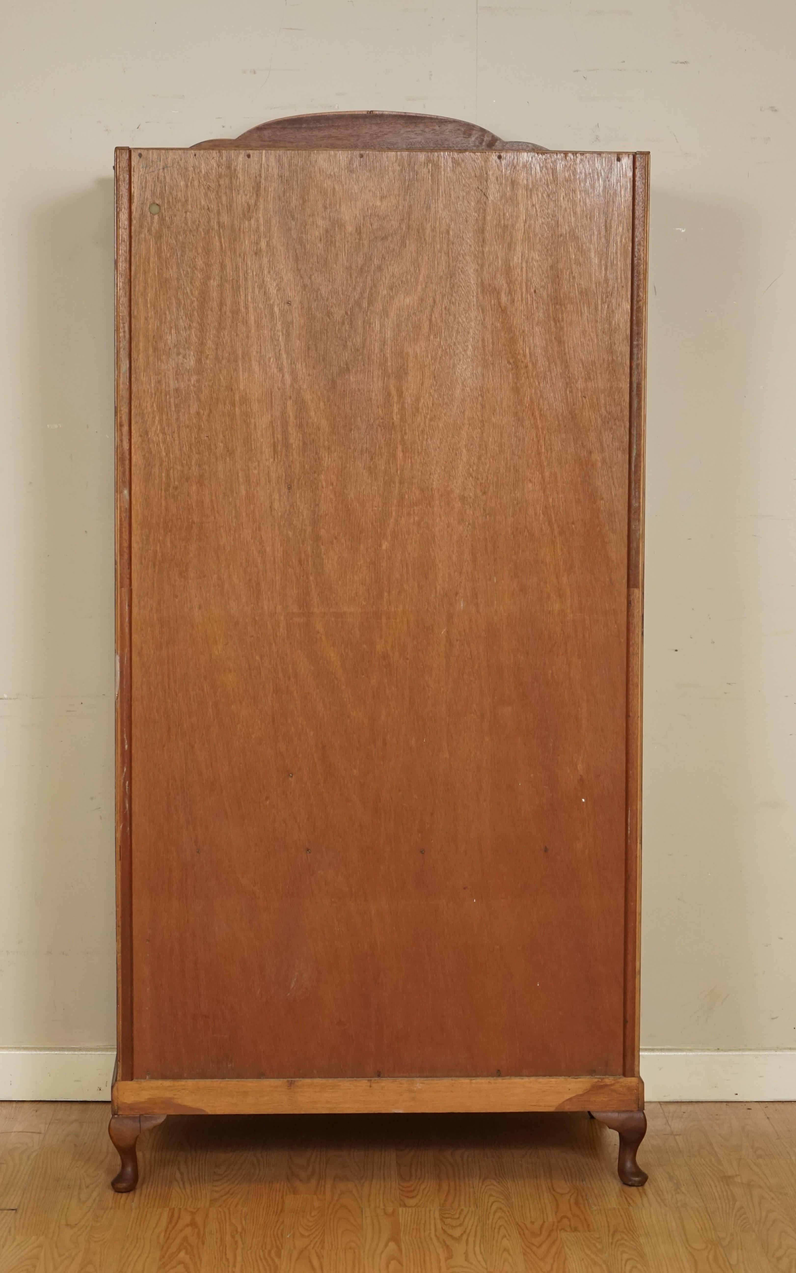 Stunning Art Deco Burr Walnut Wardrobe with 2 Drawers on Queen Ann Legs 4