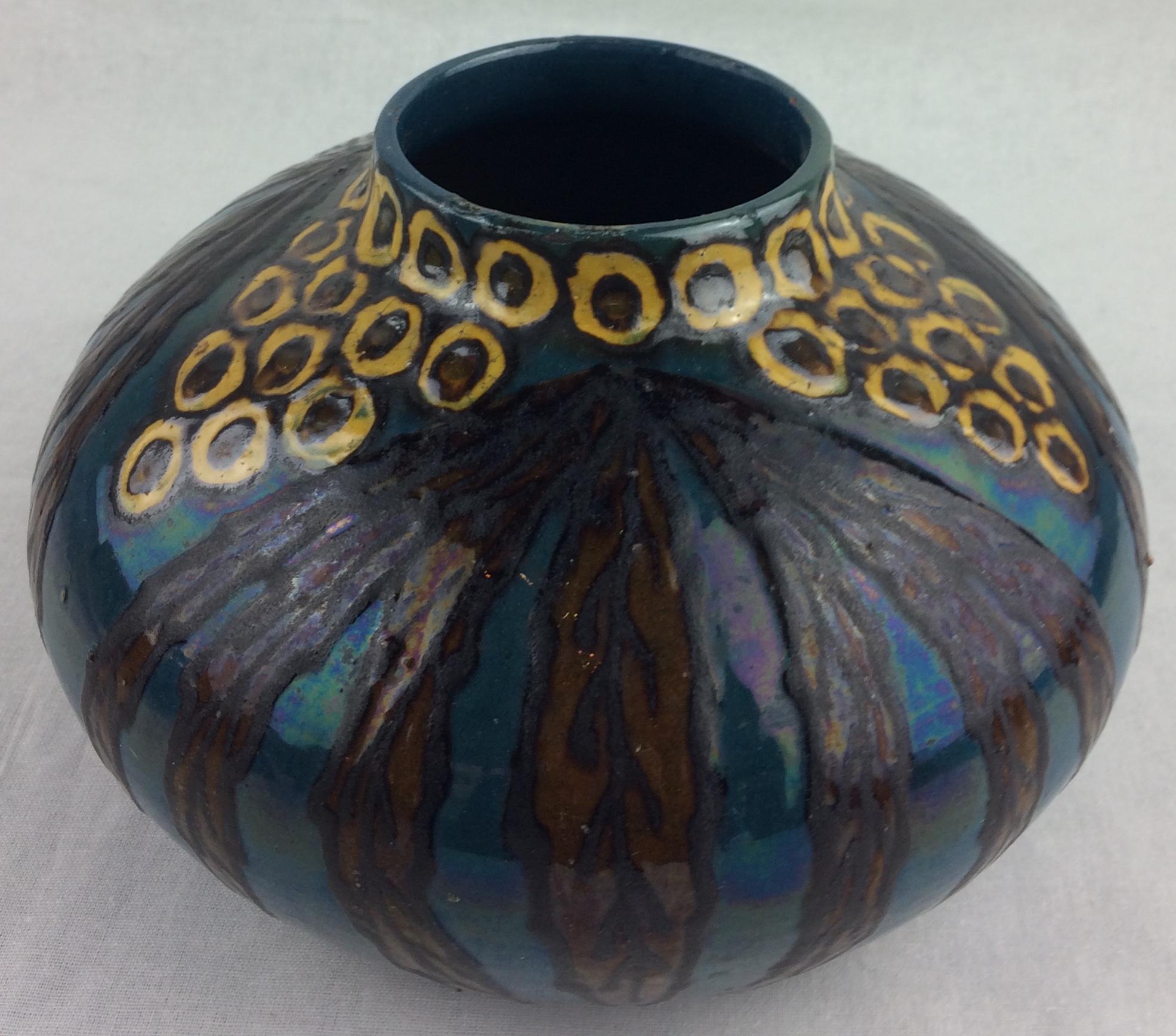 Glazed Stunning Art Deco Ceramic Vase by Emile Simonod, Signed
