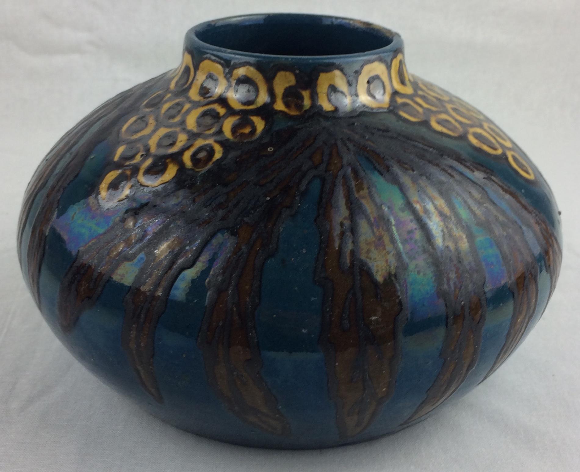 Stunning Art Deco Ceramic Vase by Emile Simonod, Signed In Good Condition In Miami, FL