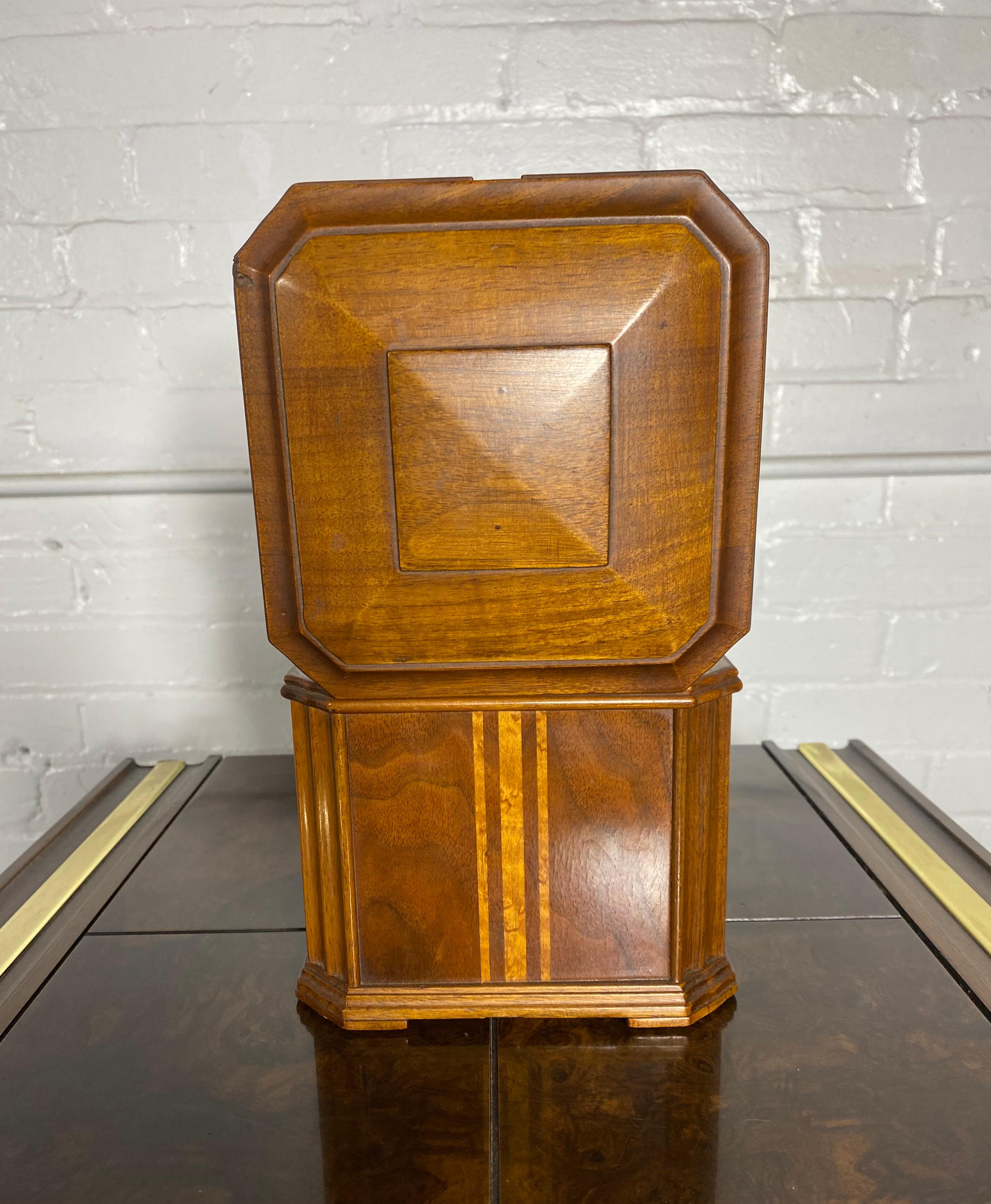 Stunning Art Deco Cigar Humidor by Baromdor.. Birdseye Maple and Walnut.. Classic 1930s design. Superior quality and construction,, Great desk accessory, sleek .simple design
