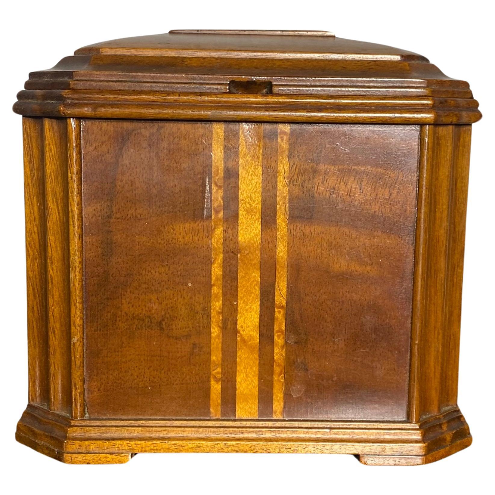 Stunning Art Deco Cigar Humidor by Baromdor.. Birdseye Maple and Walnut For Sale